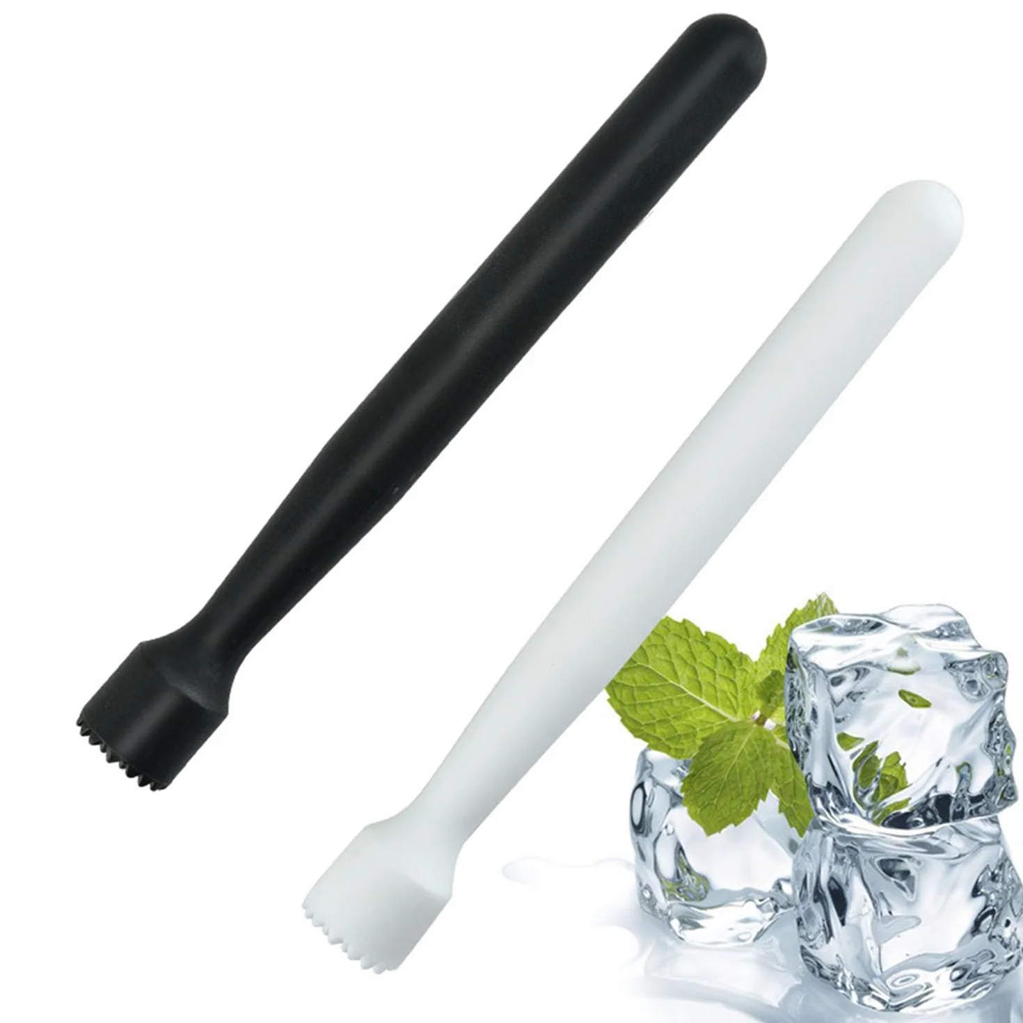 2 Pezzi Martello Tritaghiaccio, Ghiacciolo Schiacciato, Tritaghiaccio in Plastica, Schiacciatore Mojito, Muddler da Cocktail in Plastica, Adatto per Bar, Feste, Case (Nero+Bianco)