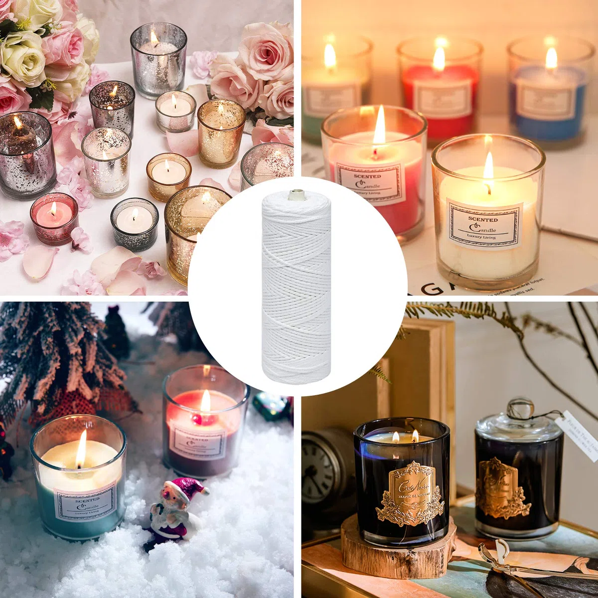 Stoppini per Candele, 220m Naturale Cotton Core Bianco Candele, Candele Stoppino, Stoppino in Cotone, Stoppino di Senza Fumo per Fabbricazione di Candele Candela Fai da Te Candele Accessori