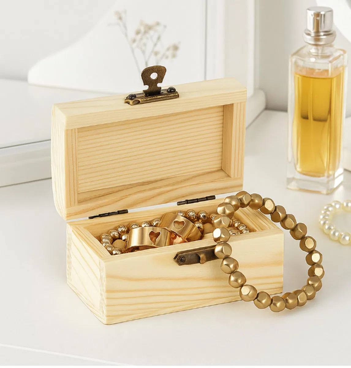 Piccola scatola di legno, mini scrigno del tesoro rettangolare in legno, kit artigianale per riporre e decorare, 10 pezzi
