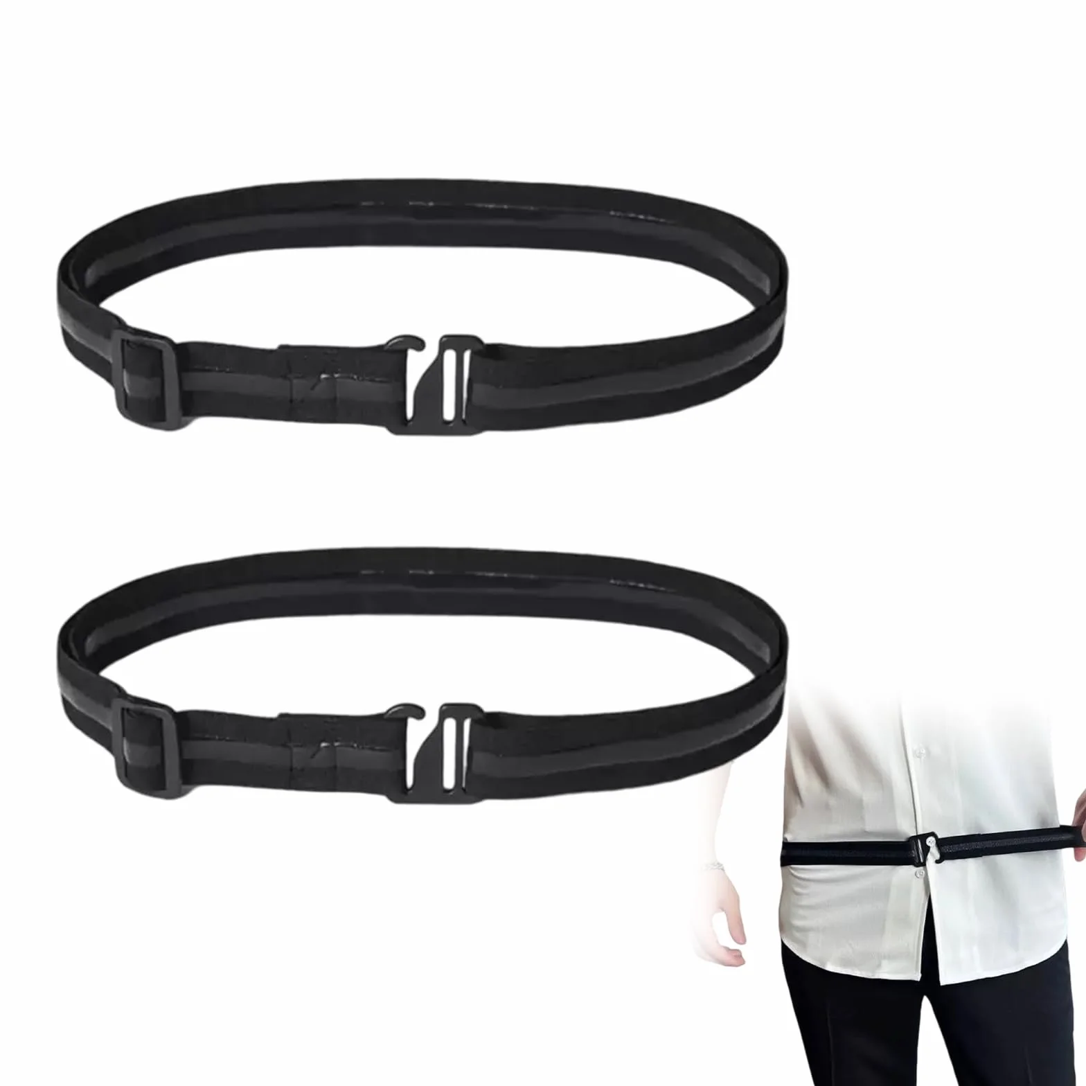 2 supporti per camicia da uomo, cintura per pantaloni per mantenere camicie invisibili, cintura elastica da uomo, cintura invisibile da donna con fibbia piatta, antiscivolo, regolabile
