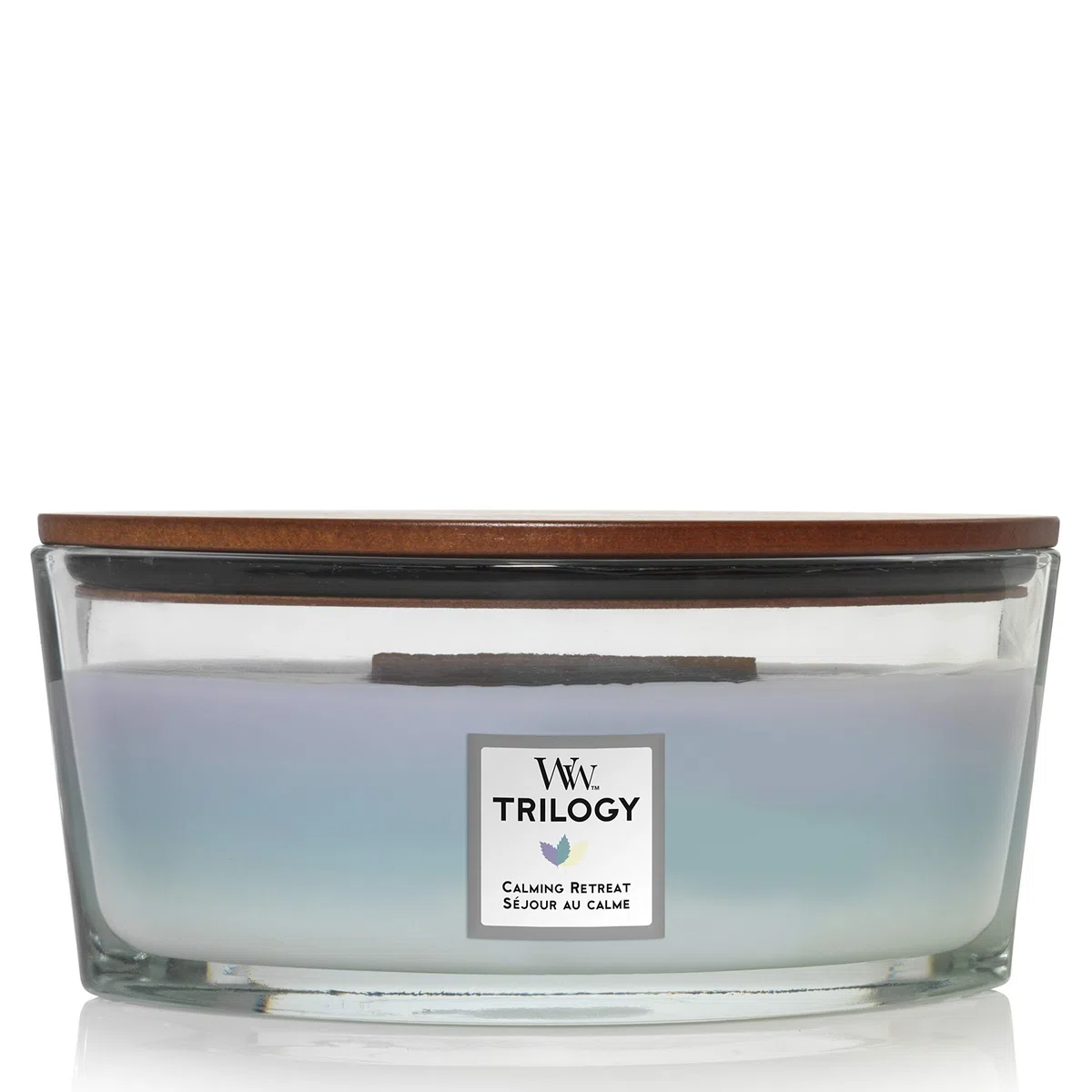 WoodWick Ellipse Trilogy candela profumata con fiamma HearthwickRifugio di pace