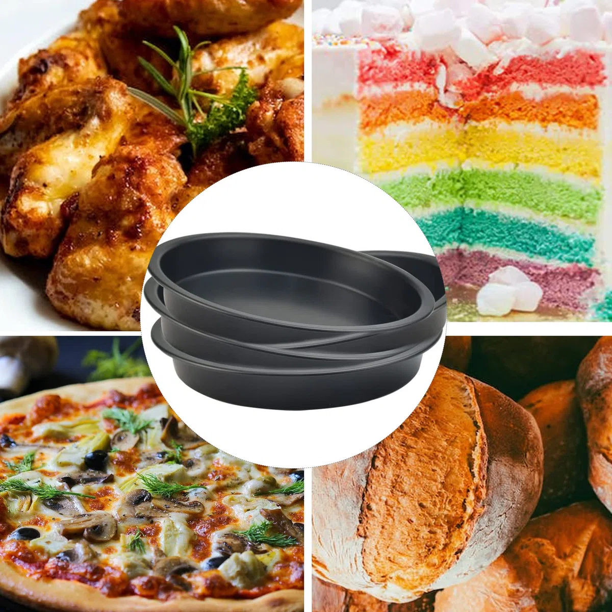 XZEIT 4 pezzi teglia per pizza teglia tonda da 15 cm teglia per pizza in acciaio al carbonio tortiera antiaderente set di teglie per pizza,mini tortiere da 6 "- teglie rotonde con rivestimento antiade