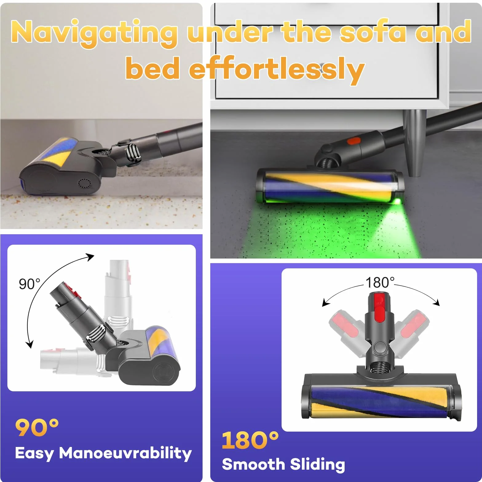 Spazzola a rullo morbida per Dyson V12 Detect Slim / V10 Slim Accessori, senza fili, per pavimenti in legno duro con luce verde