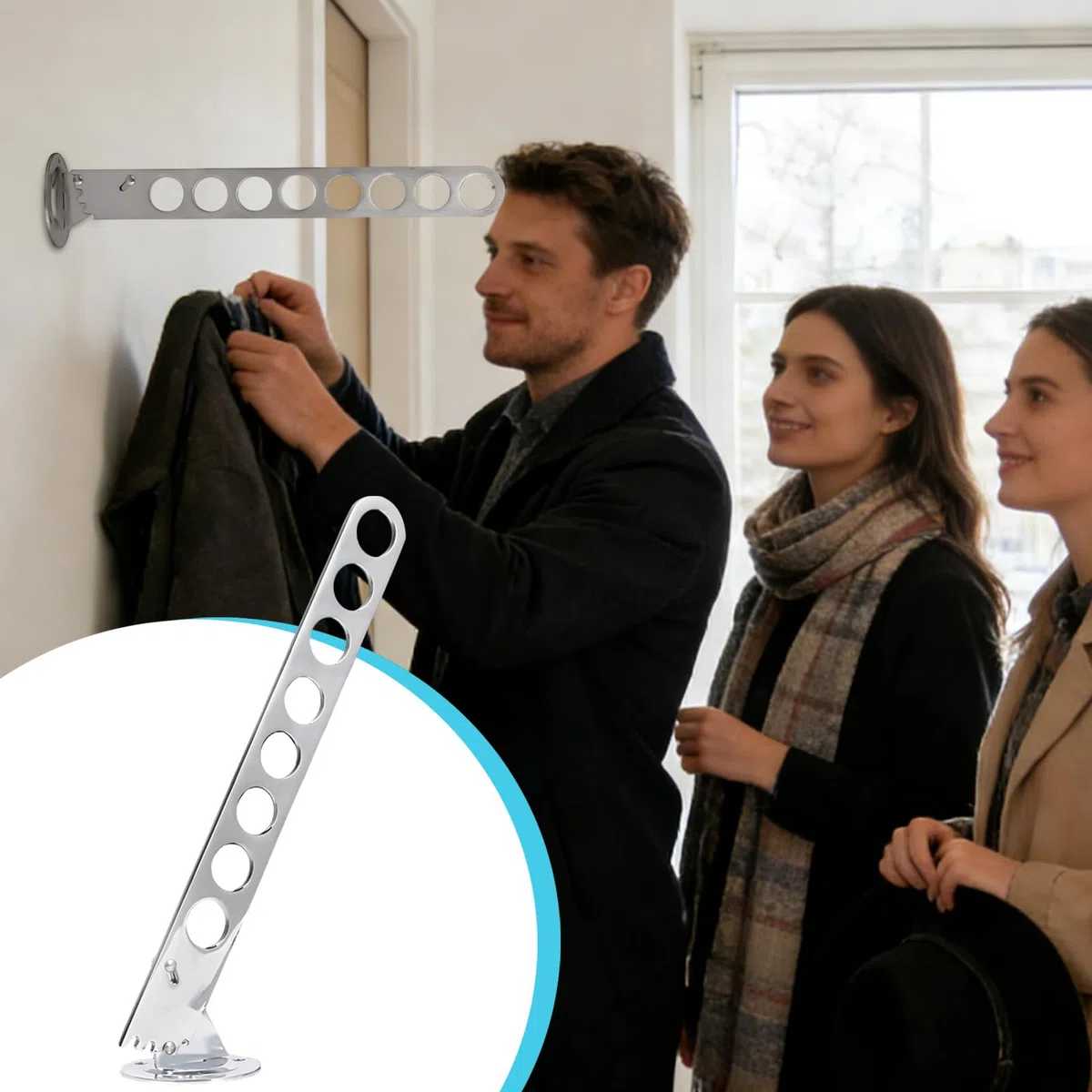 Stendibiancheria da parete – Stendibiancheria pieghevole da parete per piccoli spazi, in lega di alluminio con bracci regolabili, consente di risparmiare spazio per lavanderia, bagno, doccia, balcone