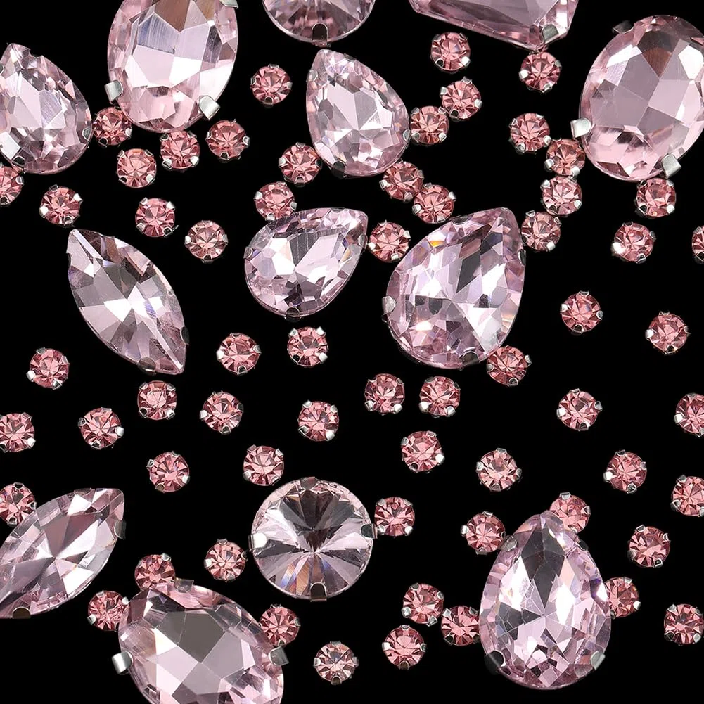 1 scatola Da 156 pezzi Rosa Da Cucire su Strass Forme Miste Abbellimenti di Strass di Vetro Da Cucire su Gemme di Cristlega Flatback con Impostazioni A Griffe per Scarpe Fai Da Te Abiti Gioie