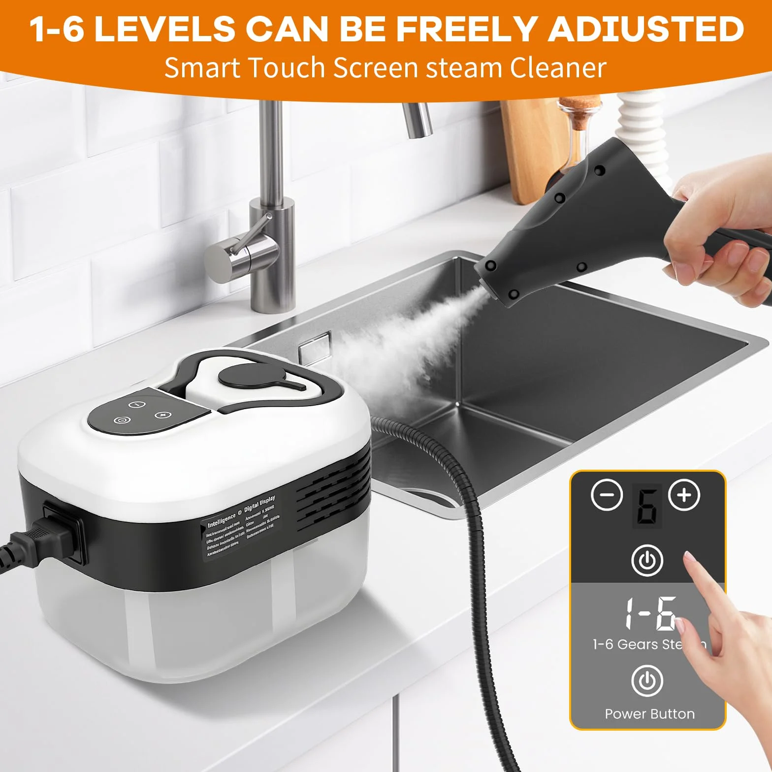 Pulitore a Vapore ad Alta Temperatura 2500W - 3,5Bar di Pressione, 1200ml, 6 Velocità, 15s di Riscaldamento, per Cucina, Auto, Pavimenti e Aria Condizionata