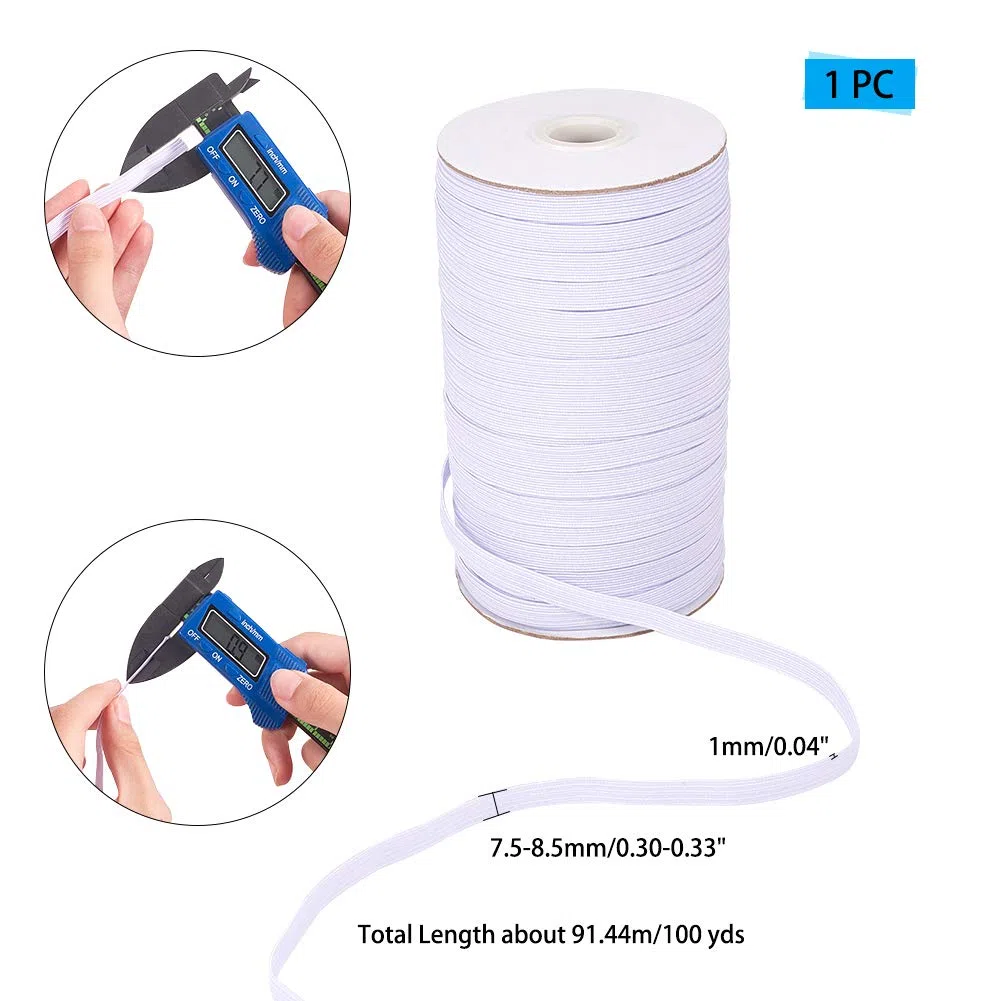 PH PandaHall circa 90 yarde 8mm di larghezza poliestere intrecciato in gomma elastica piatto elastico nastro di corda per fasce per cucire vestiti cinture bianco