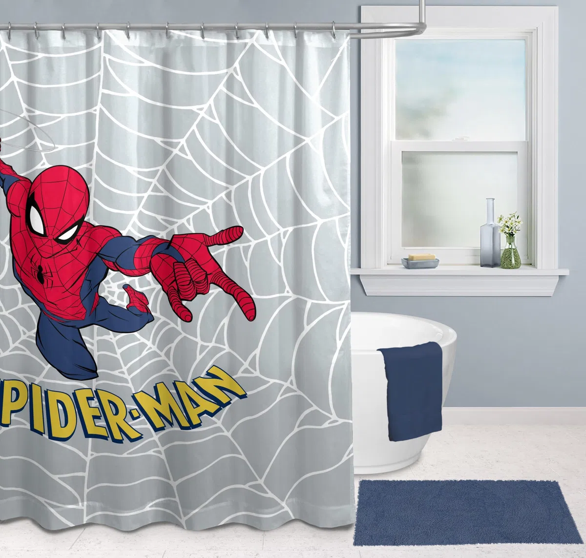 Jay Franco Marvel Spiderman Tenda da Doccia 178 x 182 cm - Decorazione da Bagno in Tessuto per Supereroi