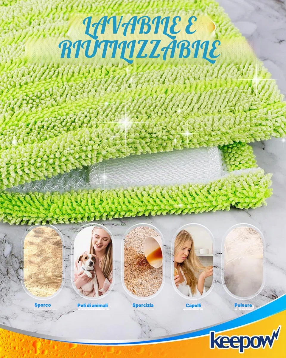 KEEPOW Panni Lavapavimenti per Swiffer Sweeper Scopa, Straccio Lavapavimenti Panni Umidi, Microfibra Lavabili Pavimenti, 6 Pezzi