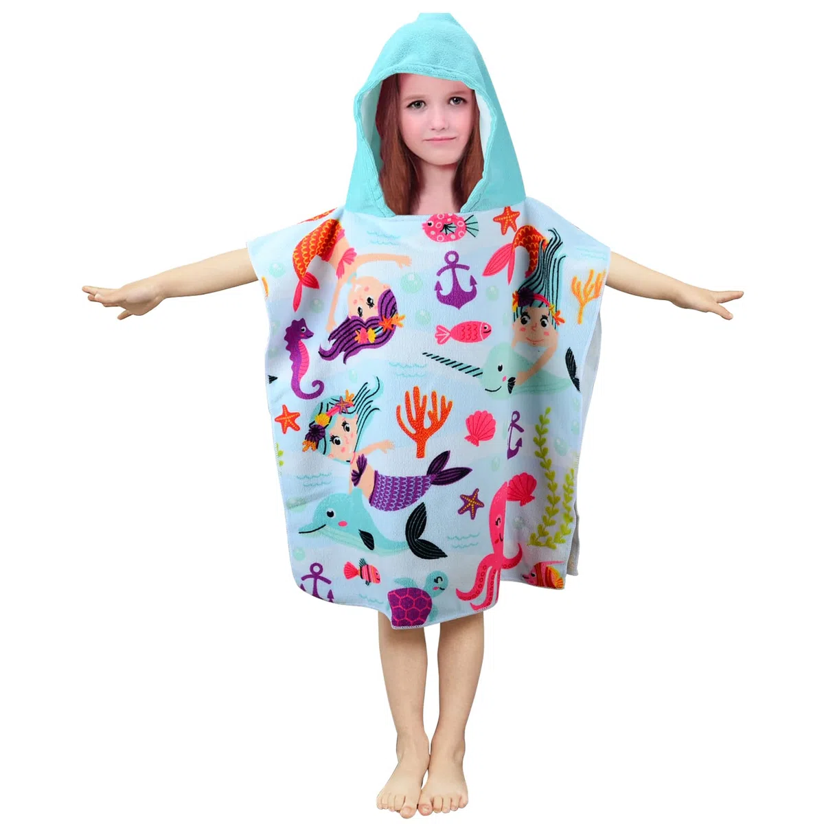 Poncho da Bagno per Bambini, Asciugamano da Spiaggia Per Bambini con Cappuccio Telo Mare in Microfibra per Spiaggia Bagno Doccia Nuotare Piscina Accappatoio per Ragazze Ragazzi 2-8 Anni