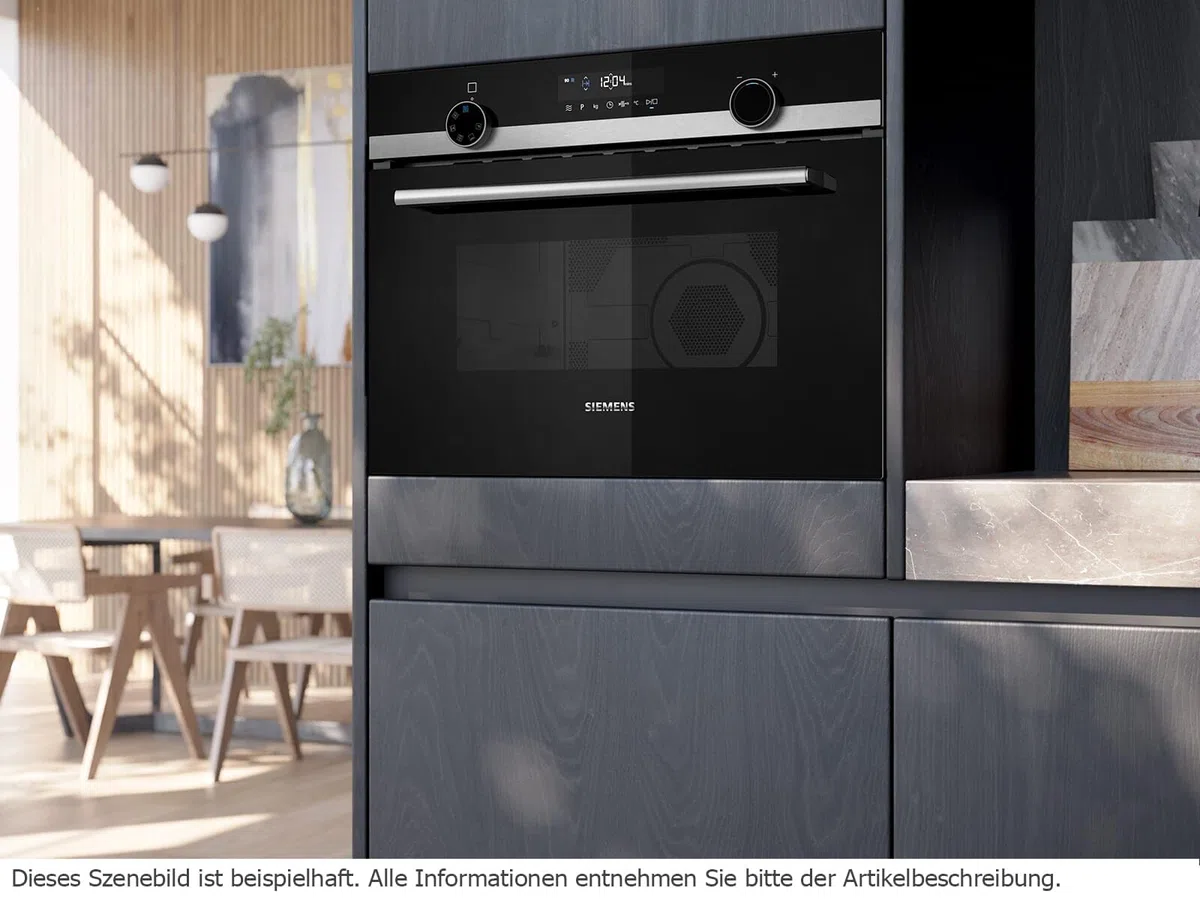 Siemens CM585AGS1 iQ500 Microonde da incasso ad aria calda 60 x 45 cm, 900 W, 44 L, in acciaio inox, controllo touchControl, aiuto idrolitico per la pulizia cookControl 15 microgrammi automatici, nero