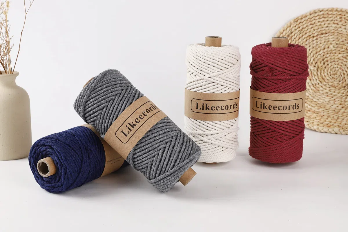 Likeecords macrame corda 4mm x 100m,filo macrame,cotone macrame,filo di cotone per borse all uncinetto per Appendiabiti per Fiori, Home Decor (farina di carne)
