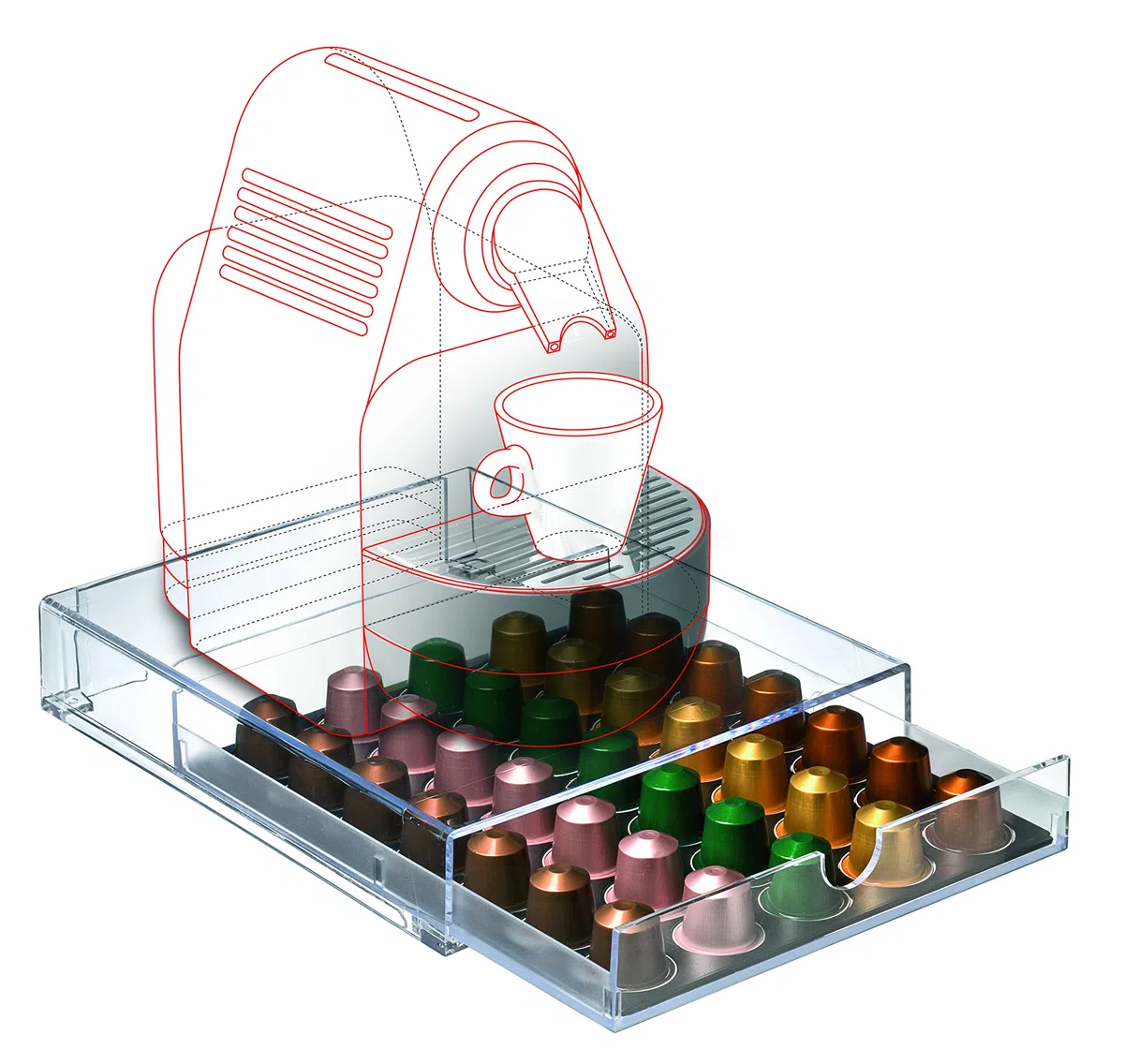Mongardi 2077C00 - Cassetto portacapsule, 2 Griglie, Trasparente, 31 x 24.5 x 5.5 cm