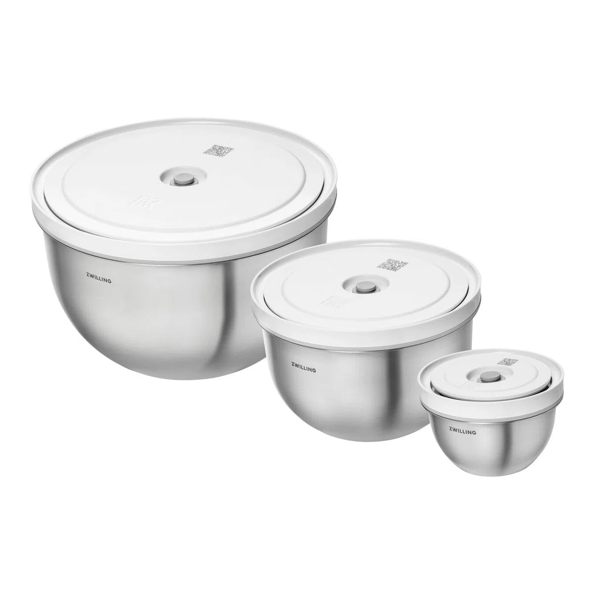 Zwilling - Set di 6 insalatiere sottovuoto Fresh and Save - 12-18-24 cm, acciaio inossidabile, argento - ZWILLING