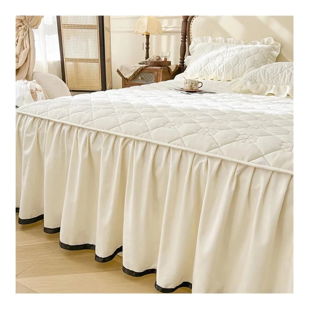 Gonna letto trapuntata con volant, copriletto matrimoniale, copriletto king size, lenzuola per materasso (senza federe) (Tianlan, King 180x200cm 1pz)