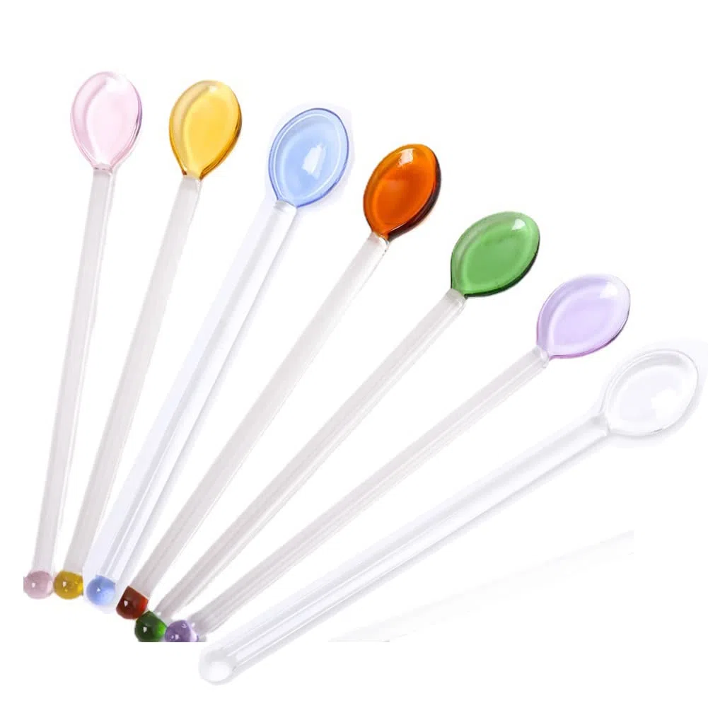 Cucchiai colorati in vetro resistente al calore, per caffè, tè, yogurt, gelato, cocktail, bevande fredde, sale, zucchero, antipasti, dessert, 7 pezzi