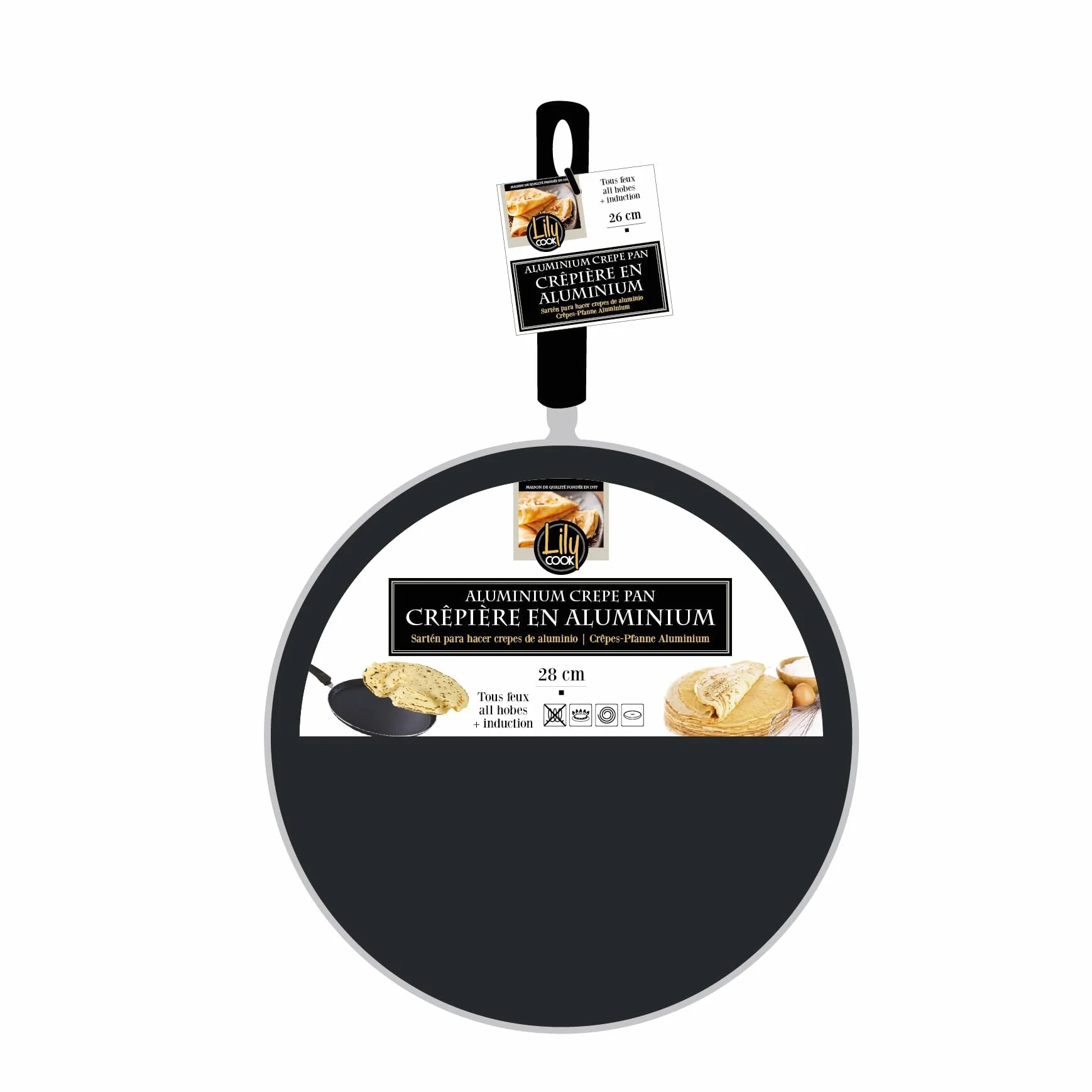 Lily Cook, KC2611, Crepiera D28 cm in Alluminio, Ideale per Crepes, Pancake e frittate Rivestimento Antiaderente per Una Facile Pulizia Design Moderno, Colore Nero