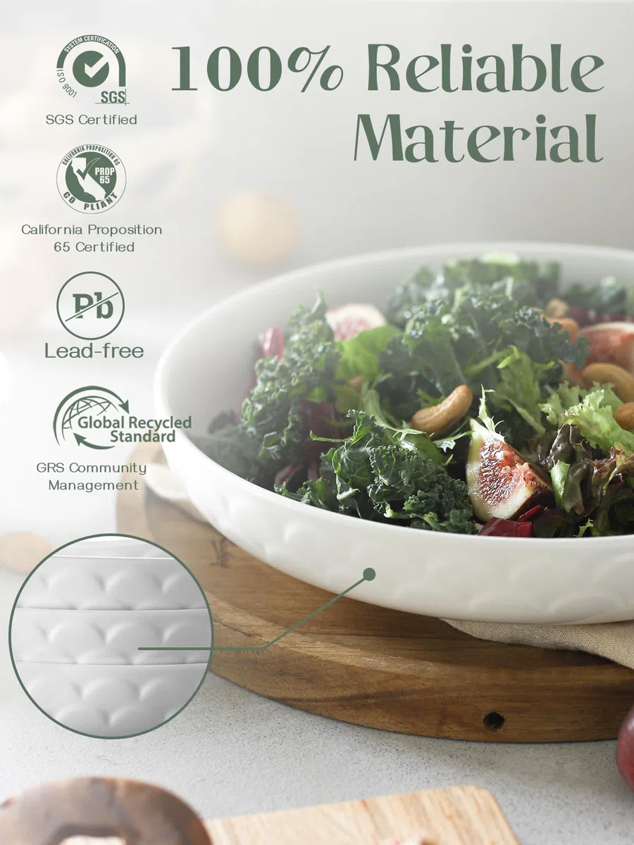 DOWAN Set da 4 Piatti Piani, 1600 ml Grandi Ciotole per Pasta, Insalatiere è Fruttiere in Porcellana, Piattini da Pane è Dessert, Adatto al Microonde & Lavastoviglie, Ø25 cm x H5.0 cm-Bianco