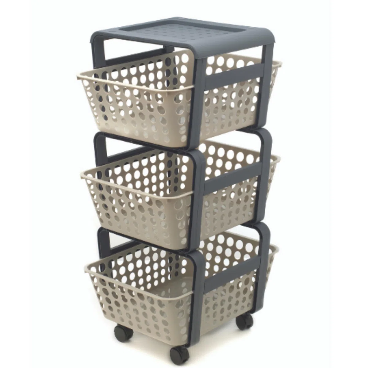 Ecoplast | Carrello con Ruote Portatutto Modula, Carrello Portaoggetti a Tre Piani, Portata Massima 9 kg, Tortora, 41,5x29x75, Made in Italy
