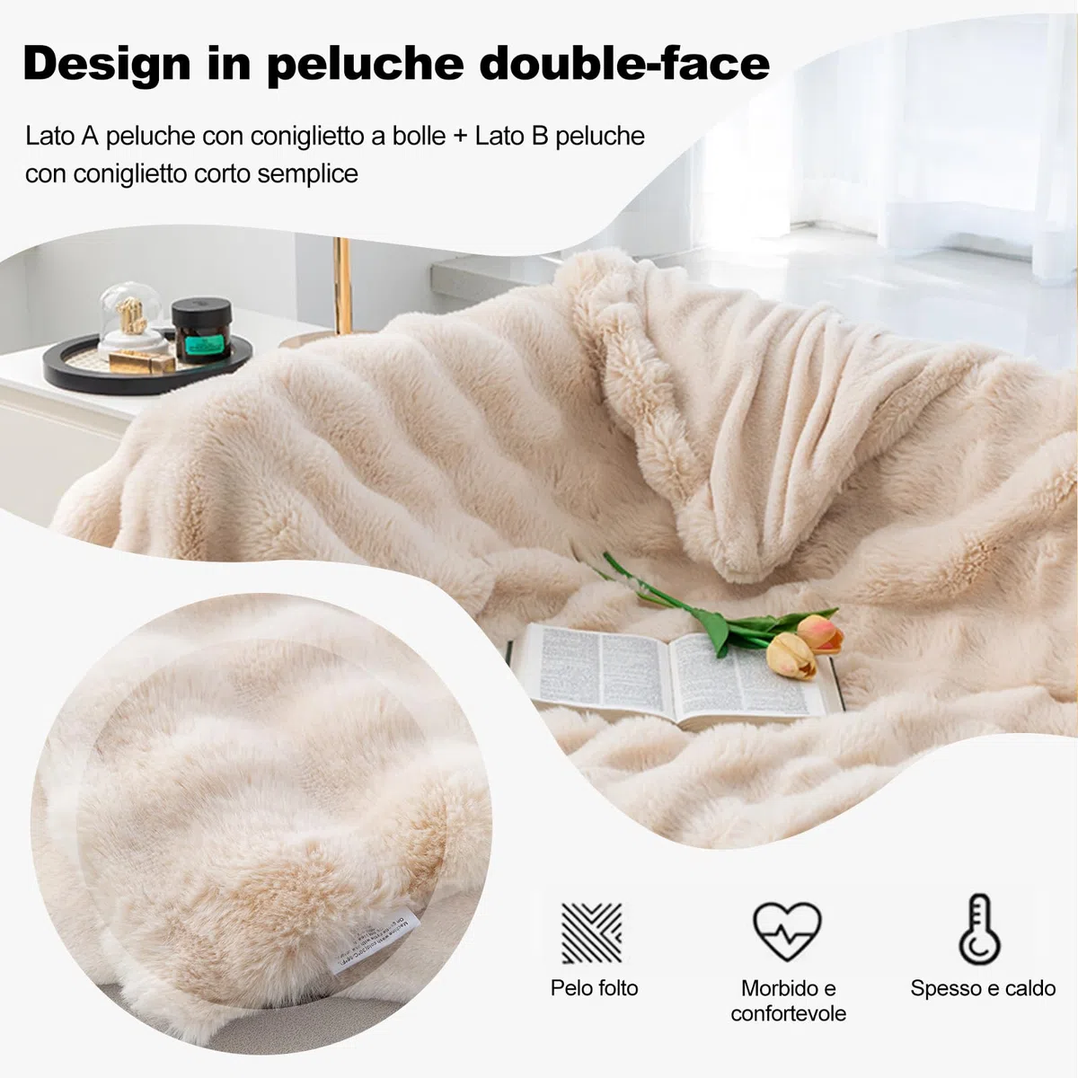 Ergocar Coperta, Coperta in Pelliccia di Coniglio Finta, Reversibile Coperta Soffice e Accogliente, Coperta da Divano Morbida, Coperta Decorativa, per Divano, Letto, Viaggi