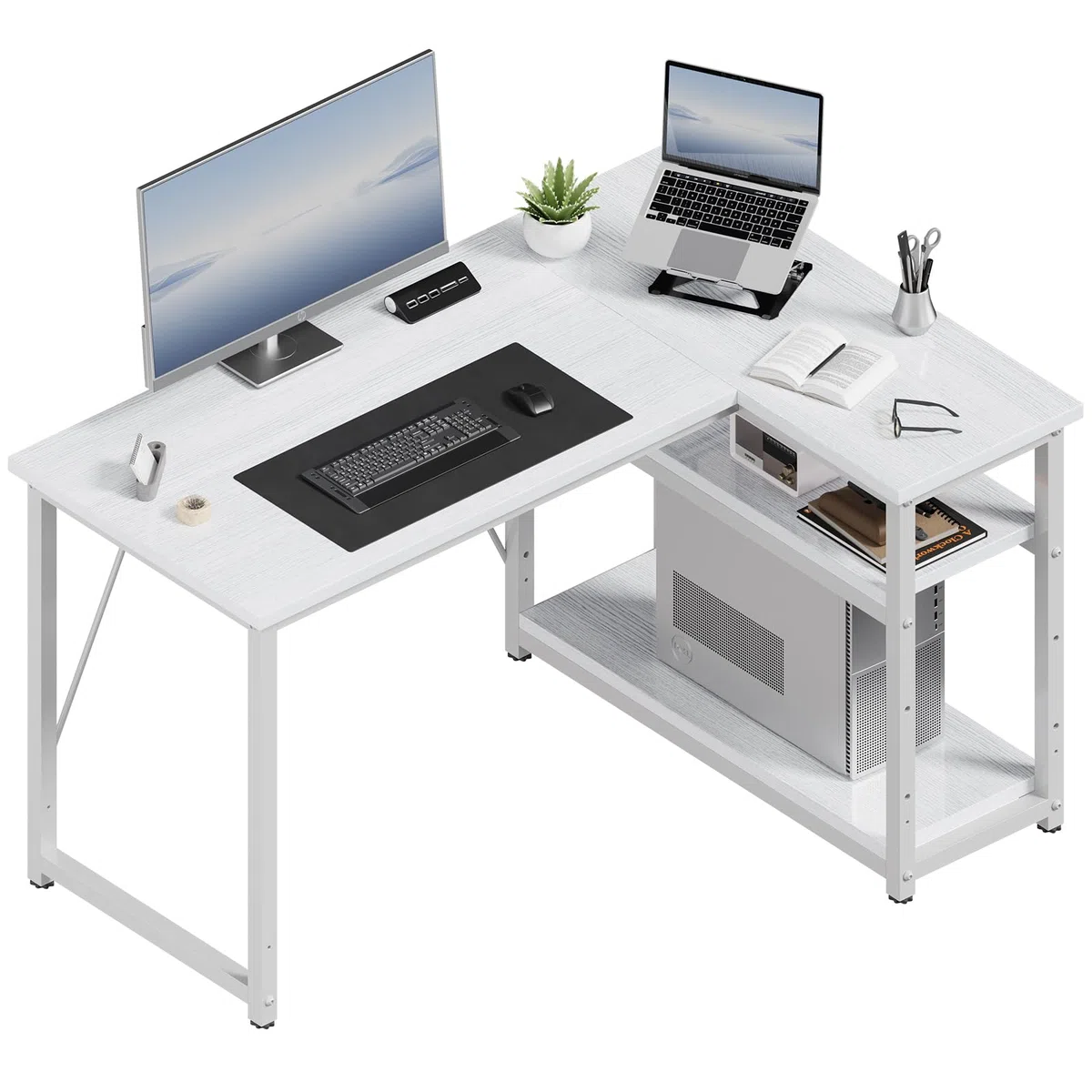 JUMMICO Scrivania Angolare a L 100x80 cm per Computer con Ripiani e Divisori - Compatta per Studio, Lavoro e Gaming, Ideale per Camera da Letto e Ufficio - Design Moderno e Salvaspazio