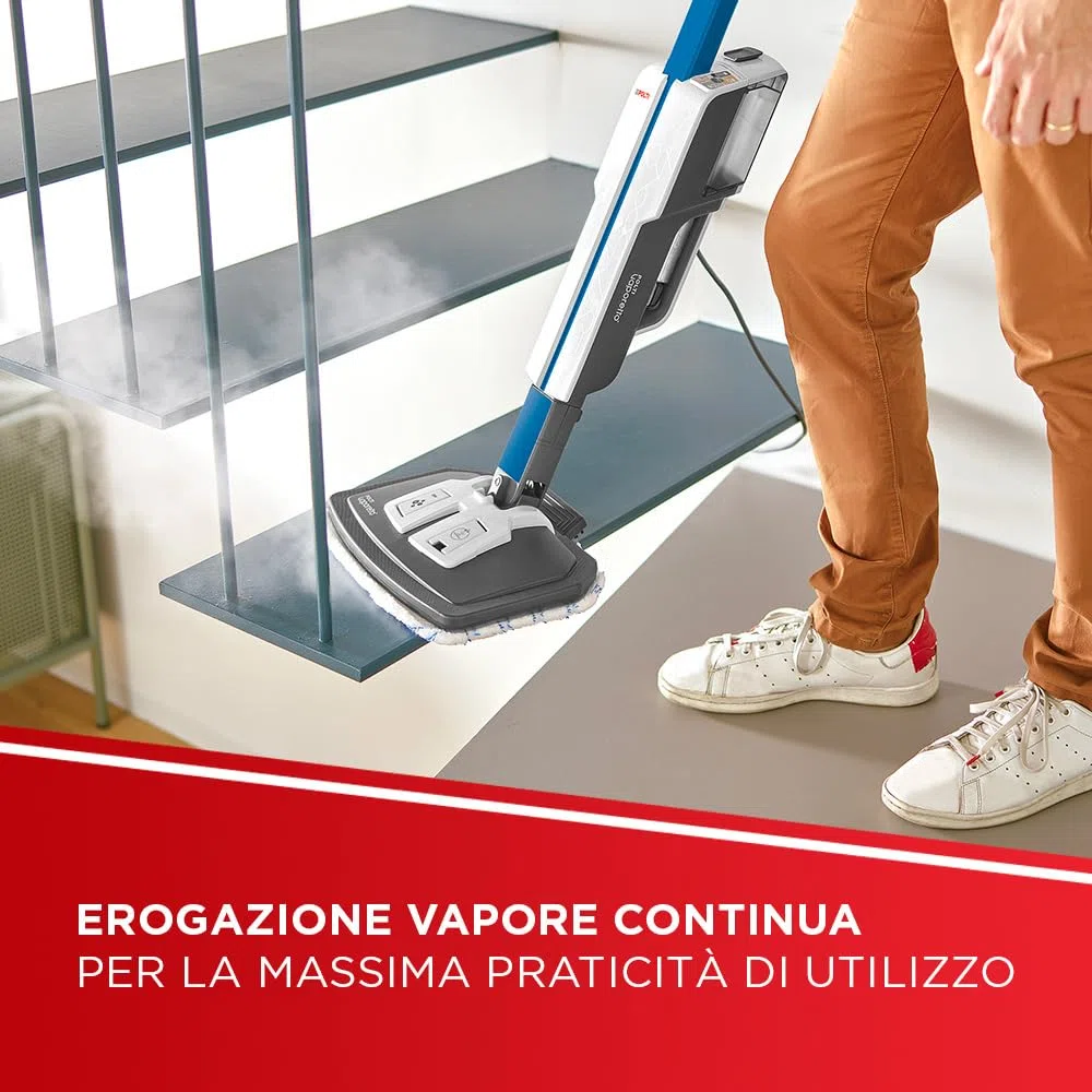 Polti Vaporetto SV620 Style, Scopa a Vapore con Pulitore Portatile Integrato, Potenza Max 1500 W, 15 Accessori, Filtro Anti Calcare, Autonomia Illimitata, Parking Verticale, Blu e Bianco