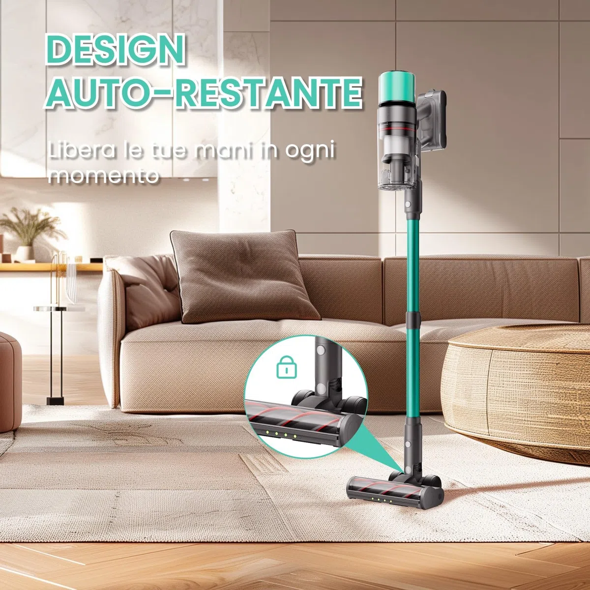 V5 Aspirapolvere senza Fili, 55Kpa/600W/80Mins Autoportante Scopa Elettrica senza Fili con Modalità Automatica, Anti-Avvolgimento Aspirapolvere per Pavimenti/Tappeti/Peli Animali