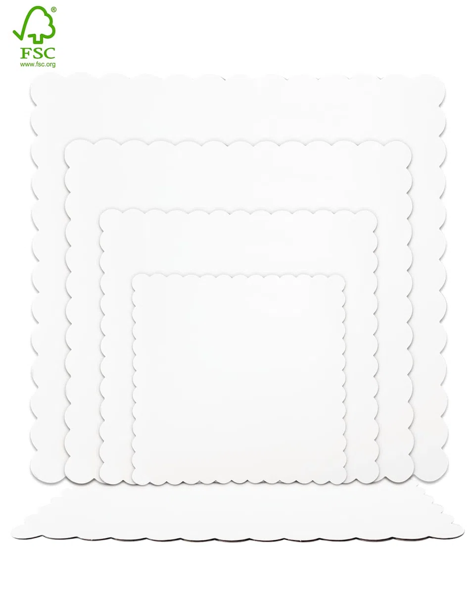 Gcardist 15 piatti quadrati bianchi da 22,86 cm, con bordi ondulati, base per alimenti, in cartone (9 pollici, più sottile e ancora più stabile)