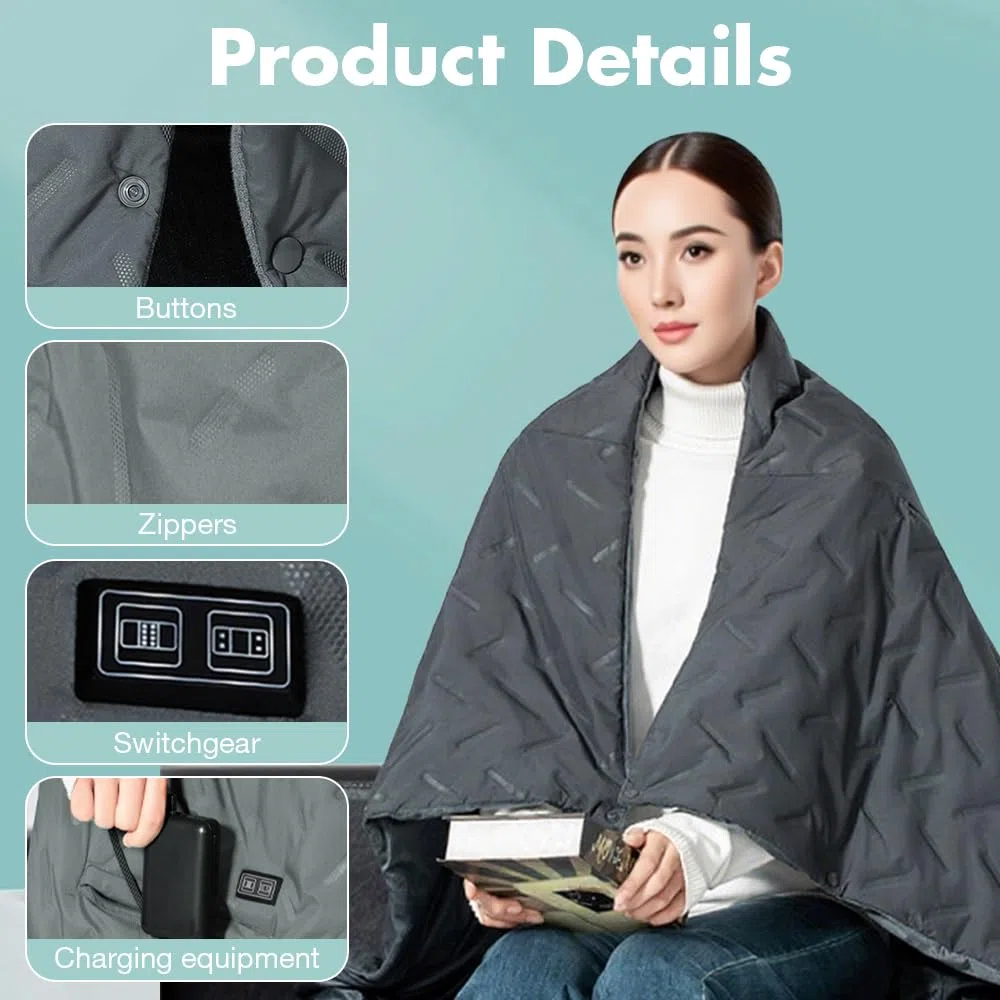 Coperta elettrica con batteria senza fili, 140 x 112 cm, batteria da 10000 mAh, coperta termica USB con 12 zone di riscaldamento e 3 livelli di regolazione della temperatura, lavabile, per casa
