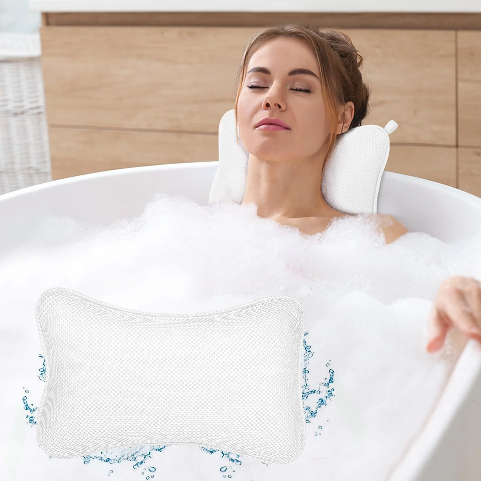 Cuscino da Bagno, Cuscino Vasca da Bagn ocon 6 Ventose Antiscivolo, Con Palla da Bagno, Cuscini per Vasca da Bagno Ergonomici, Può Supportare La Testa, Il Collo, La Schiena, Per Vasca da Bagno