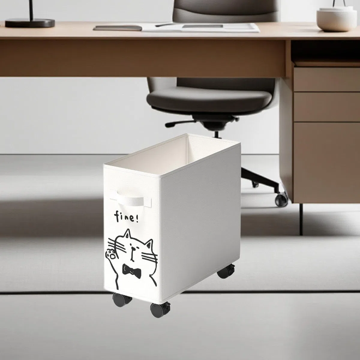 Carrello per oggetti da posizionare sotto la scrivania, carrello mobile con ruote per uso domestico, Bianco