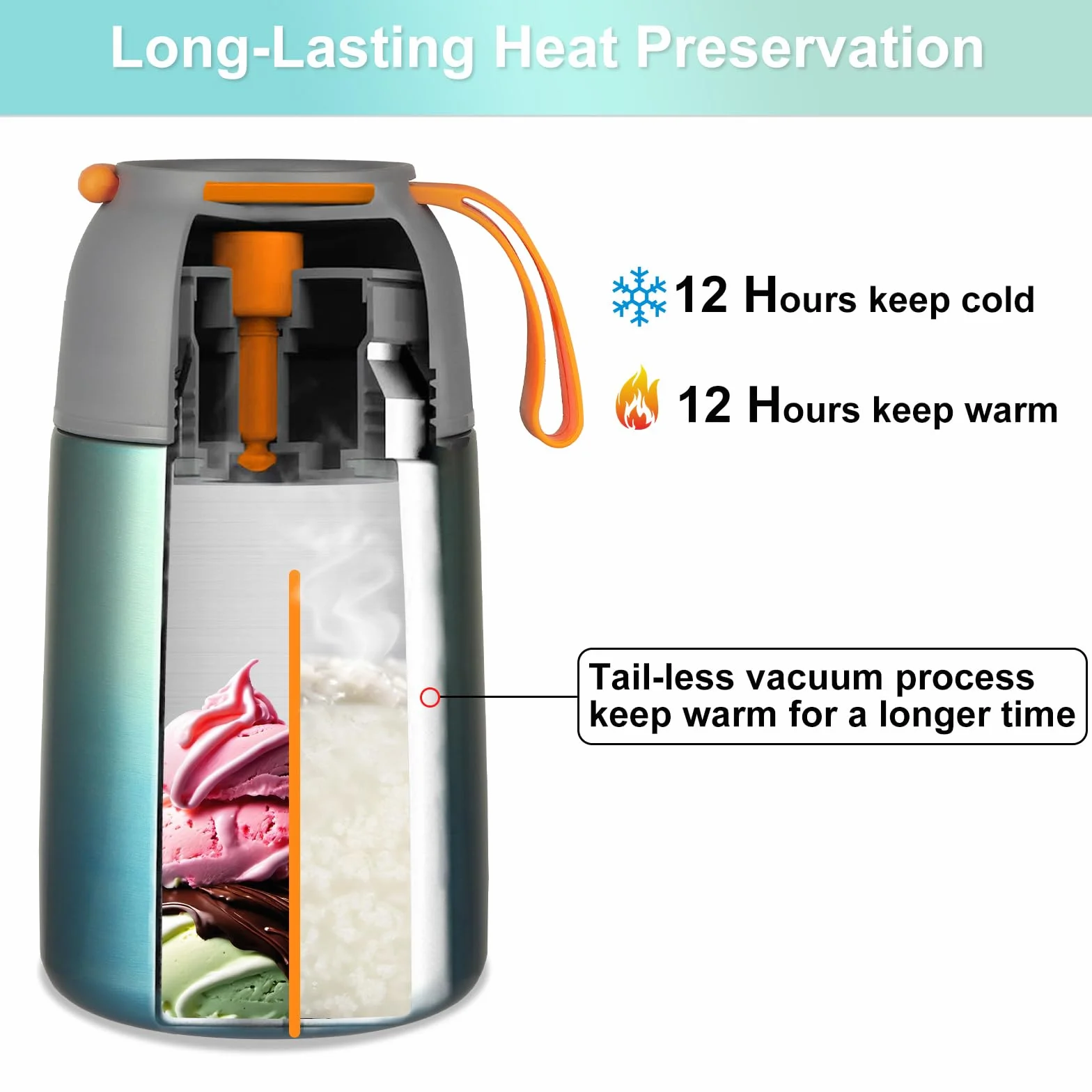 DUNSOO Contenitore termico per alimenti, 650 ml, in acciaio inox, con cucchiaio pieghevole, ideale per conservare zuppe, porridge, gelato e yogurt (verde, 650 ml)