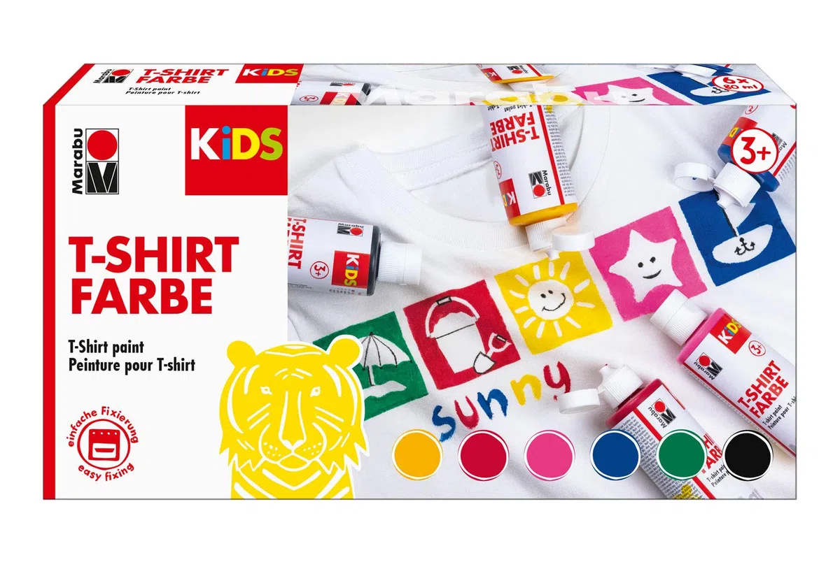 Marabu 0308000000001 - Colori per t-shirt, per disegni creativi su tessuti chiari, per bambini, 6 x 80 ml