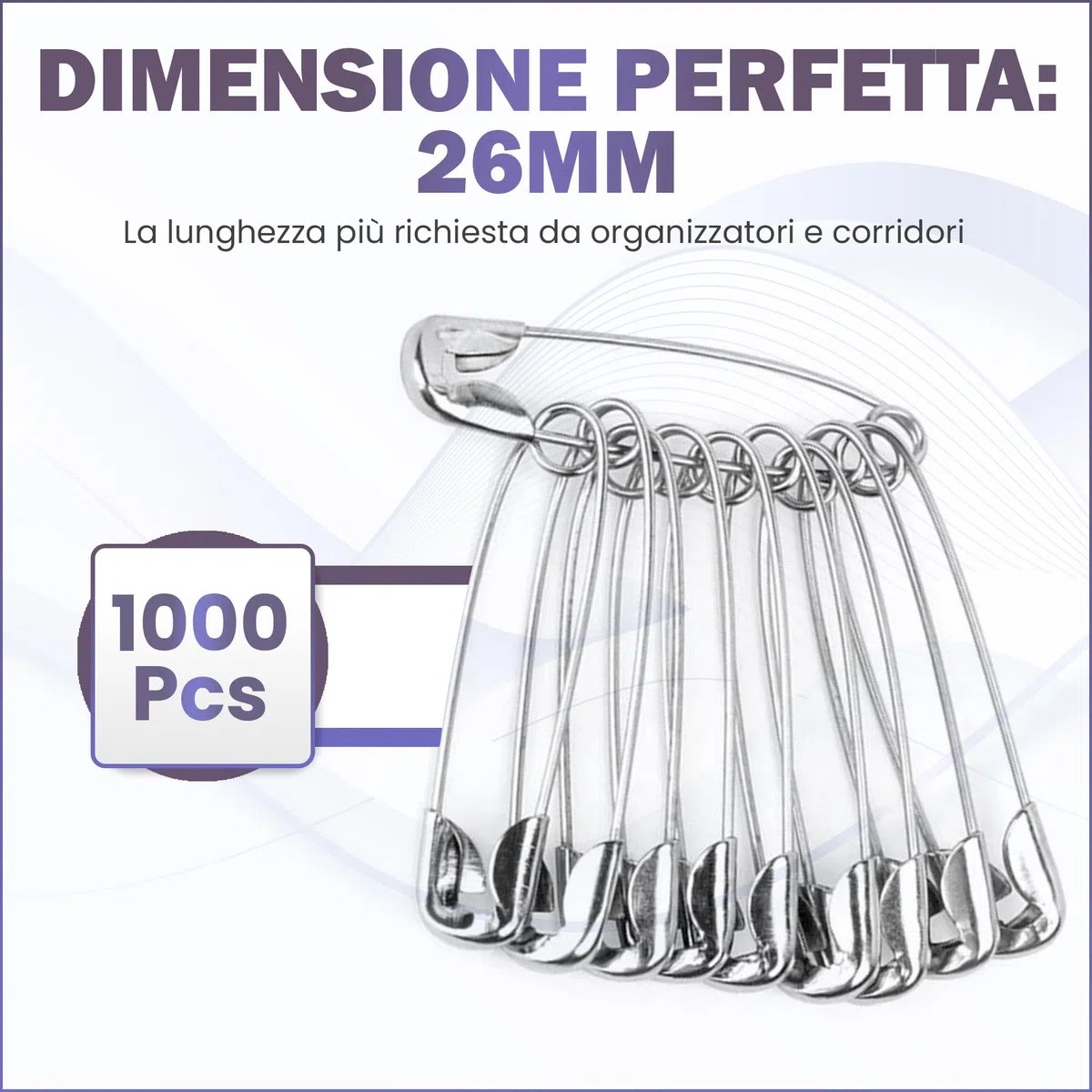 Scatola di Spille da Balia 26mm senza Nichel, per Dorsali, Ideale per Eventi di Running e Gare Sportive, Medie, per Organizzatori e Corridori (1000 spille di sicurezza)