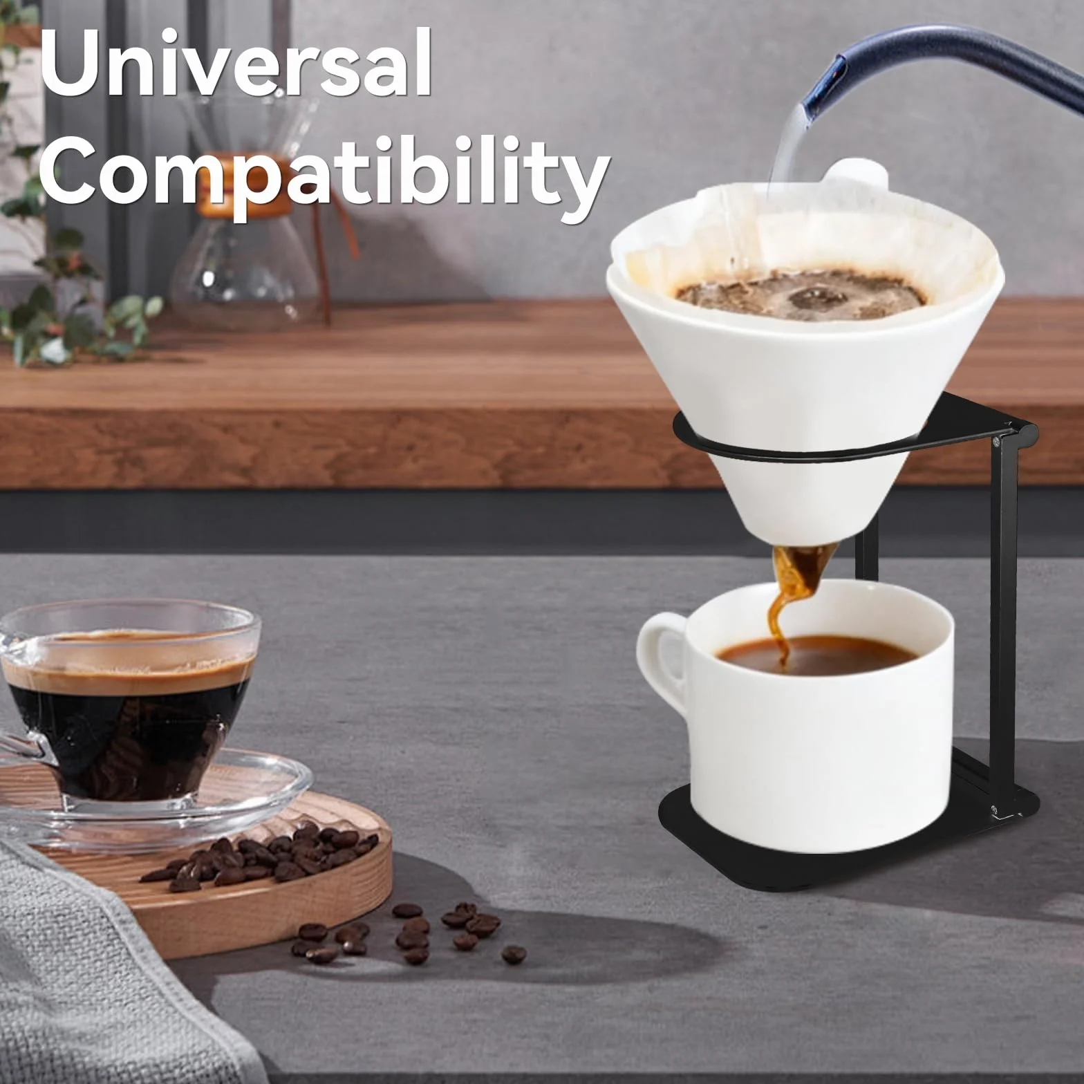 Zayin Supporto per macchina da caffè da viaggio, portatile e pieghevole, supporto per caffè da ufficio con base, adatto per ufficio, casa e campeggio, nero