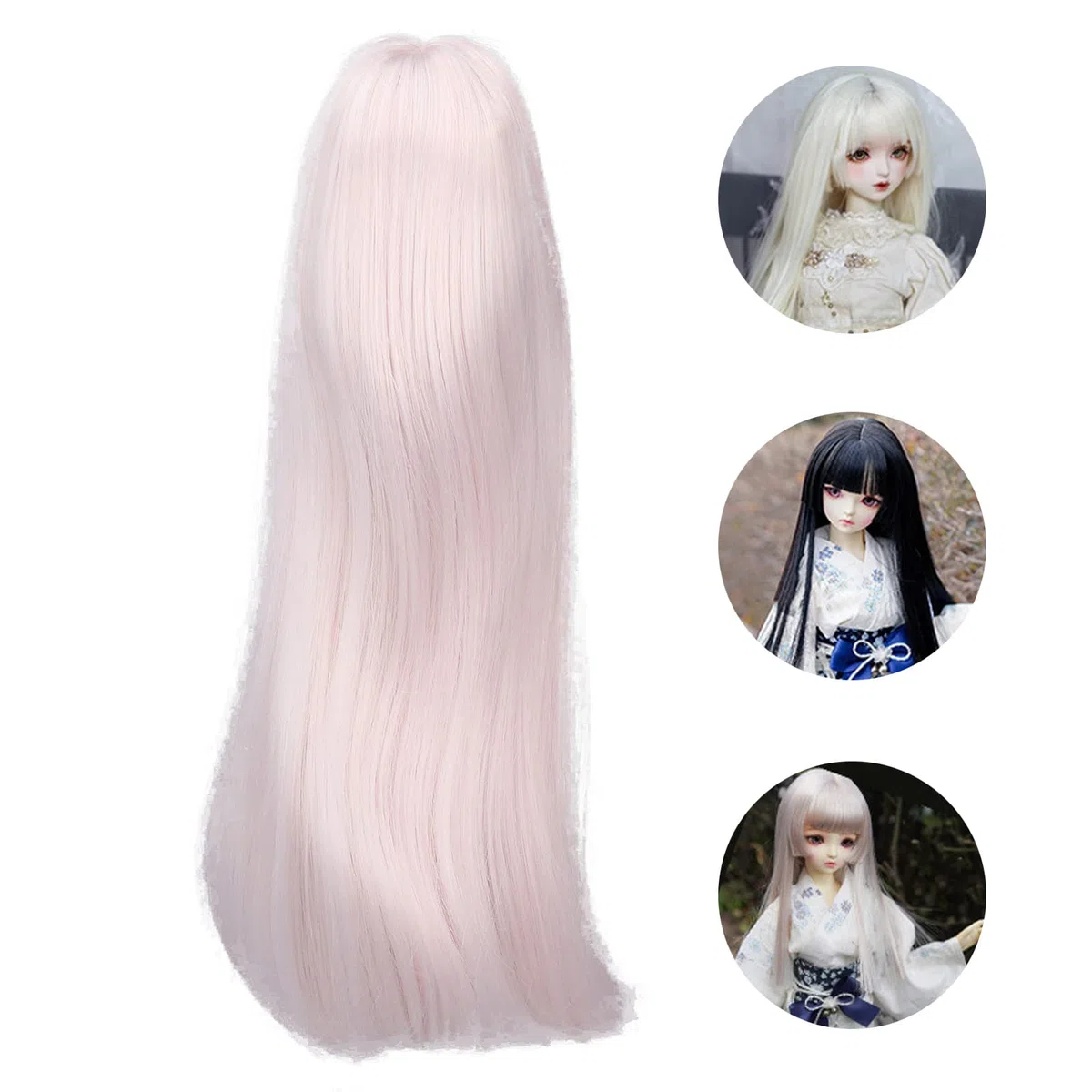 Zerodis 1/3 BJD - Parrucca per bambola SD, 21-24 cm, in seta naturale morbida ad alta temperatura, capelli lunghi e lisci mohair, con frangia per indossare parrucca per bambole BJD, colore rosa fai da
