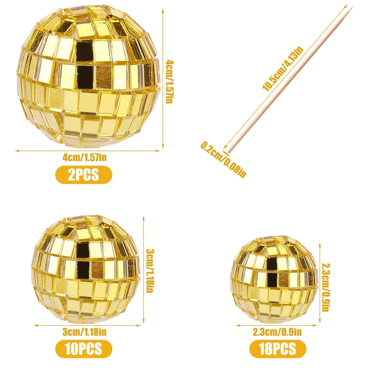 30pz Disco Ball Topper per Cupcake, Mini Toppers per Torta a Tema Discoteca con Bastoncini palla da Discoteca Torta Decorazioni per Cupcake Accessori per Dessert Festa in Discoteca (Oro)