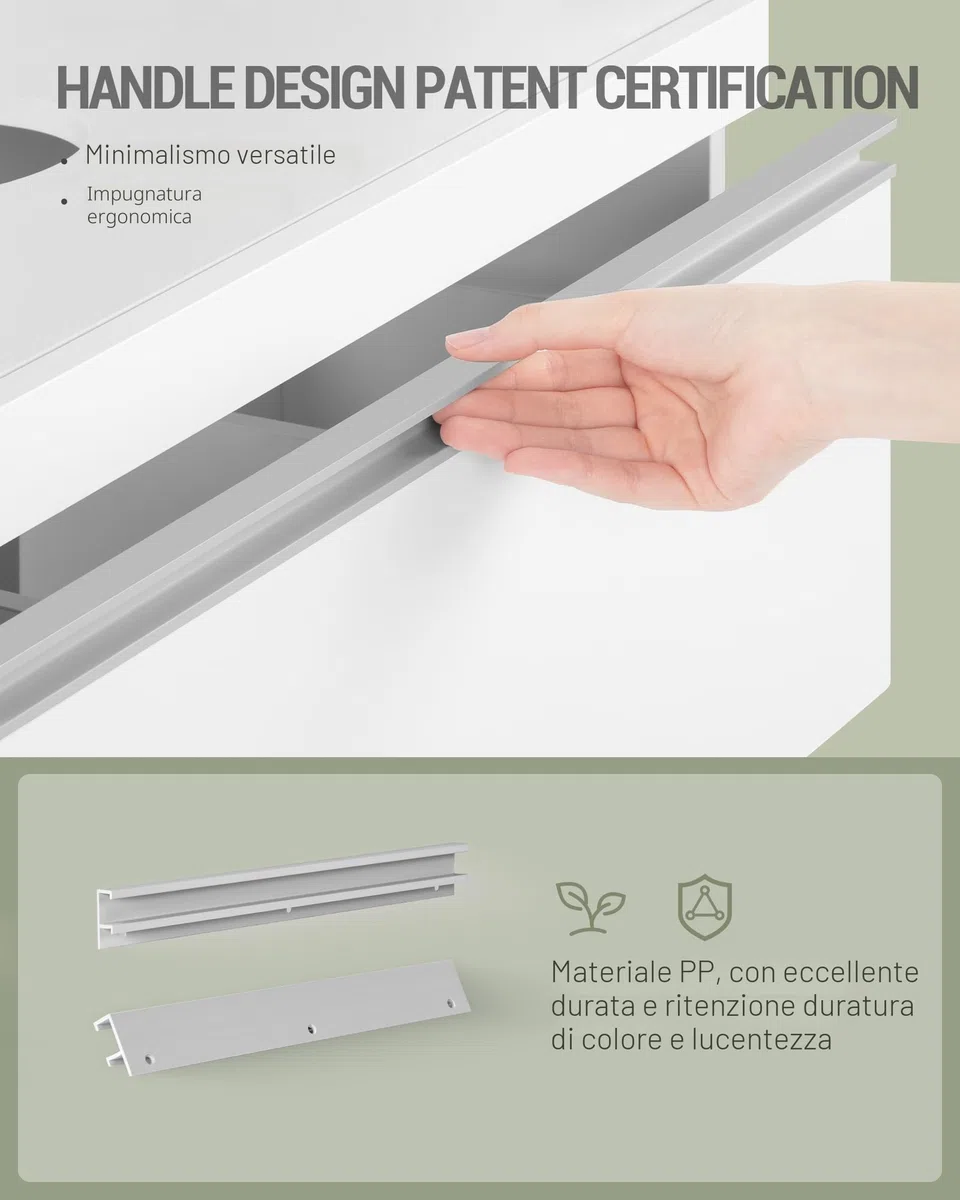 Hzuaneri Mobile Sottolavabo per Bagno, Mobiletto da Bagno, 3 Cassetti, 2 Ante, con Piedini, indipendente, moderno, 30 x 90 x 64 cm, Bianco BC29903X