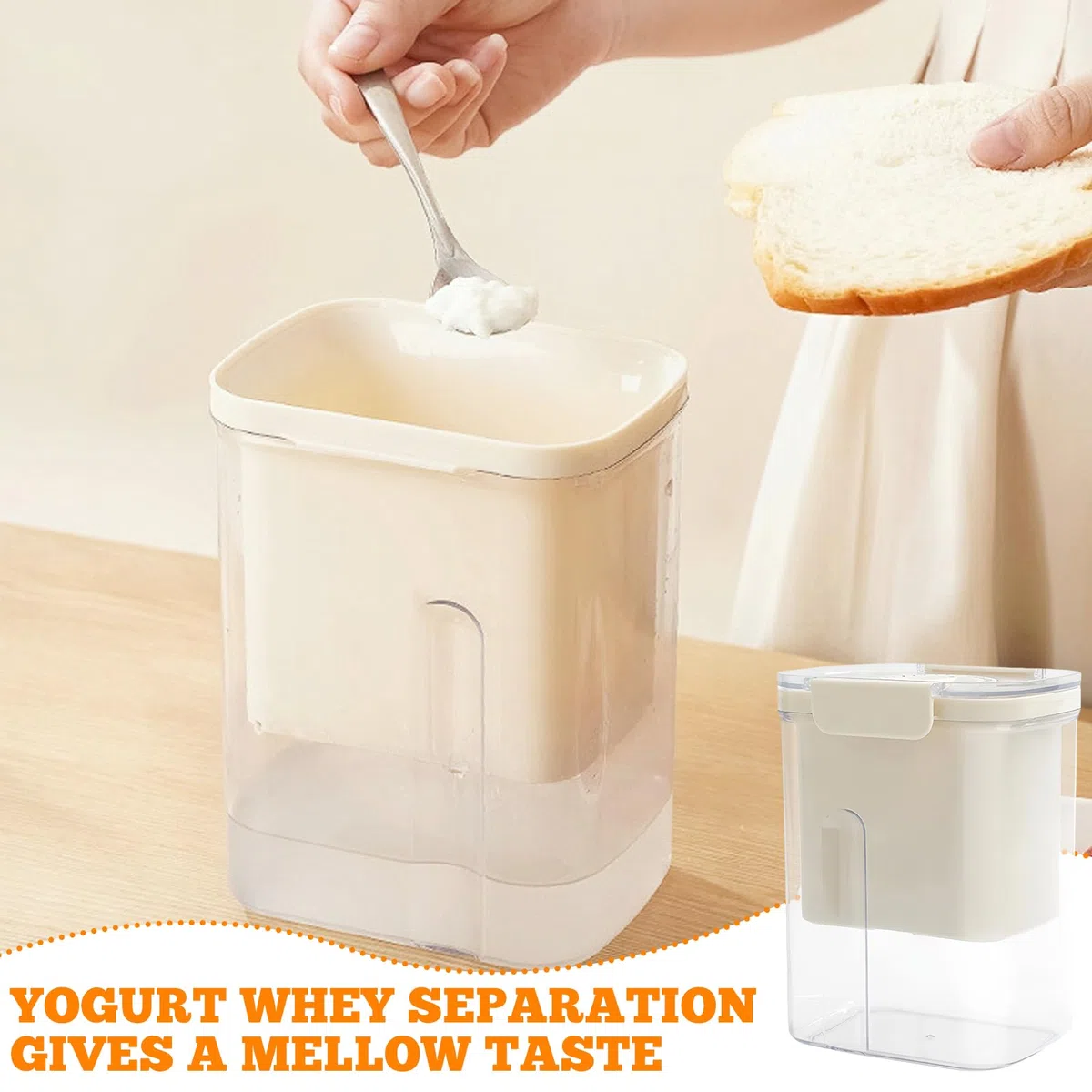 Colino per yogurt greco con coperchio: separatore per siero di latte, yogurt con filtro a rete, filtro per yogurt riutilizzabile per filtrare succo, latte, filtro fine con design timer