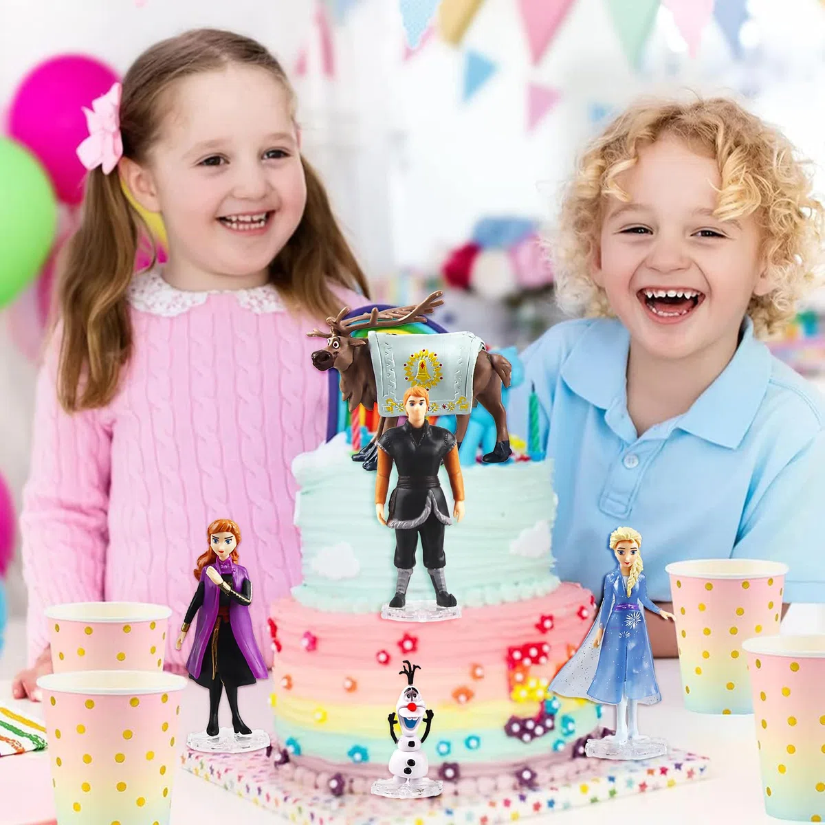 Elsa - Set di 5 Statuette per Decorazione Torta, per Bambini, Ragazze, Compleanni, Feste di Auto
