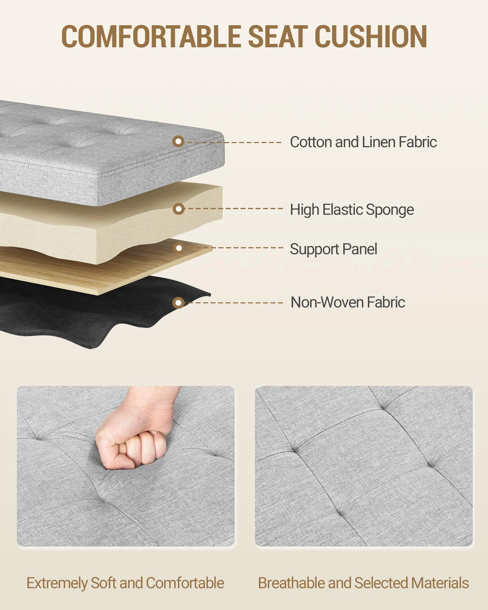 Hzuaneri Cassapanca contenitore da interno, Panca contenitore, Utilizzabile Come Portascarpe, con Cuscino in Lino, Adatta per Soggiorno, Ingresso e Atrio, 40 x 109 x 44,5cm, Bianco-Grigio SB01903GY
