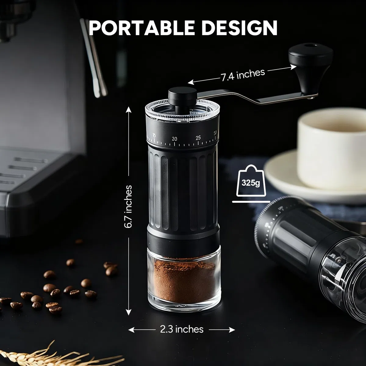 Macinacaffè manuale, macinacaffè manuale portatile con capacità di 30 g, 40 impostazioni regolabili, macina conica con manico ergonomico per espresso, Pour Over e altro ancora