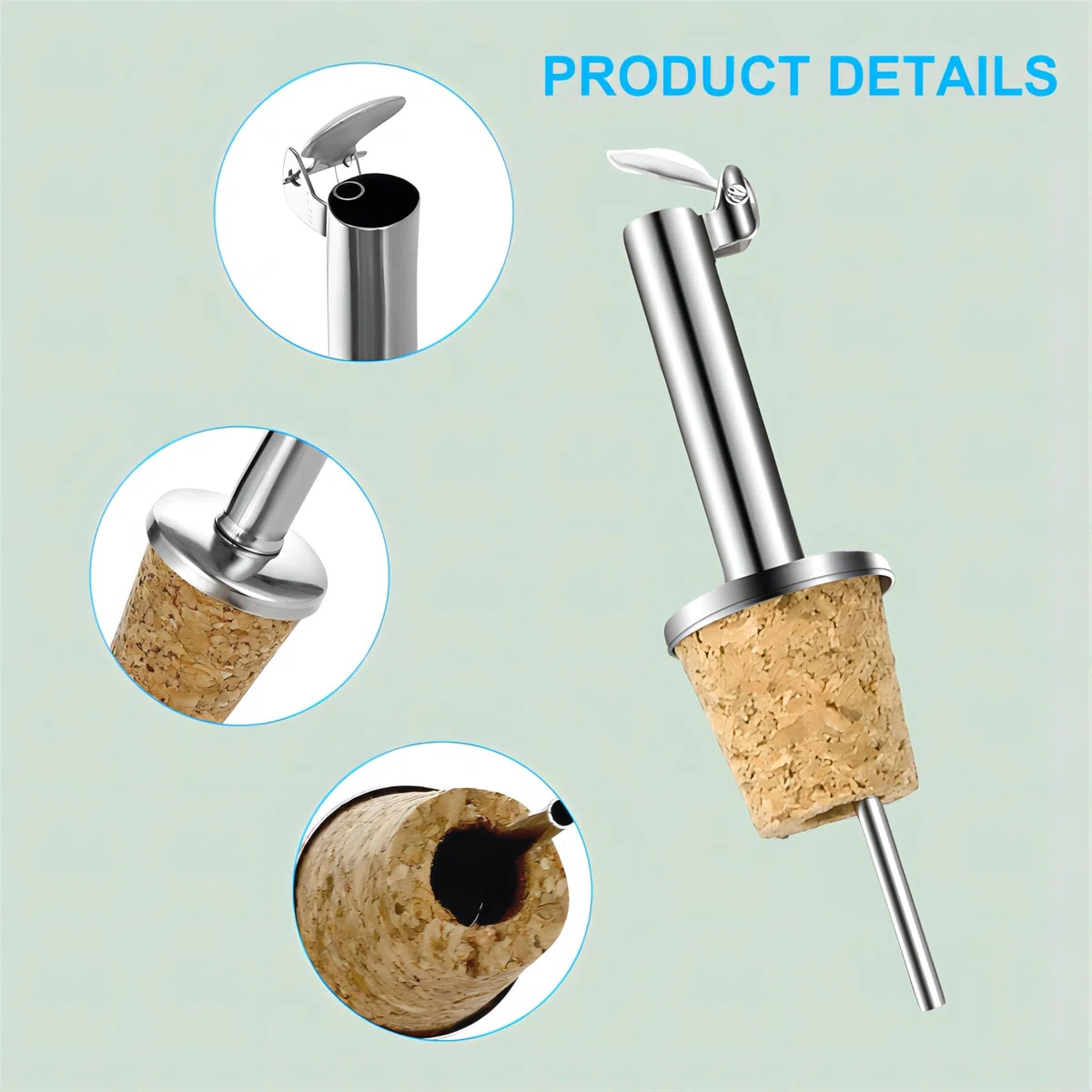10 PCS Beccucci di Sughero per Bottiglia, Beccuccio per Bottiglie di Liquori e Oli, con 3 Spazzola per Pulizia, Versatore Bottiglia per Vino con Patta, Versatori di Tappi in Sughero Naturale