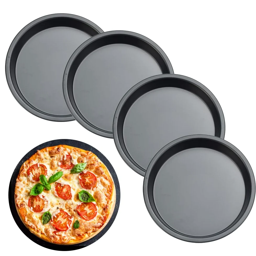 XZEIT 4 pezzi teglia per pizza teglia tonda da 15 cm teglia per pizza in acciaio al carbonio tortiera antiaderente set di teglie per pizza,mini tortiere da 6 "- teglie rotonde con rivestimento antiade