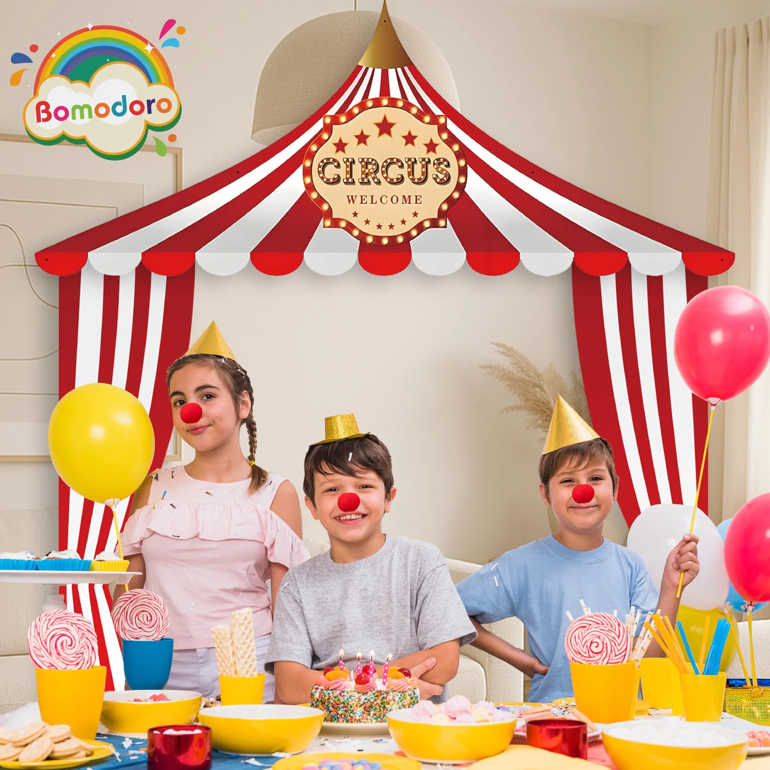Tende Decorazioni di Compleanno Circo Sfondo Fotografico 2 Metri in Tessuto Lavabile e Riutilizzabile, per Interno ed Esterno, Ideale per Festa Bambini e Decorazione casa