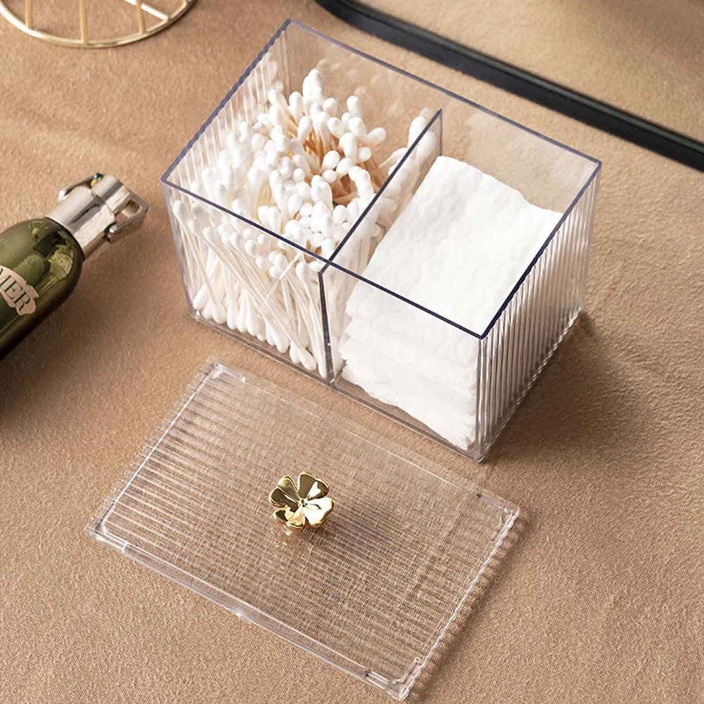 Porta Dischetti Struccanti, Organizer da Bagno per Cotton Fioc Trucchi, Portaoggetti, Trasparente in Acrilico per Toeletta Camera Letto
