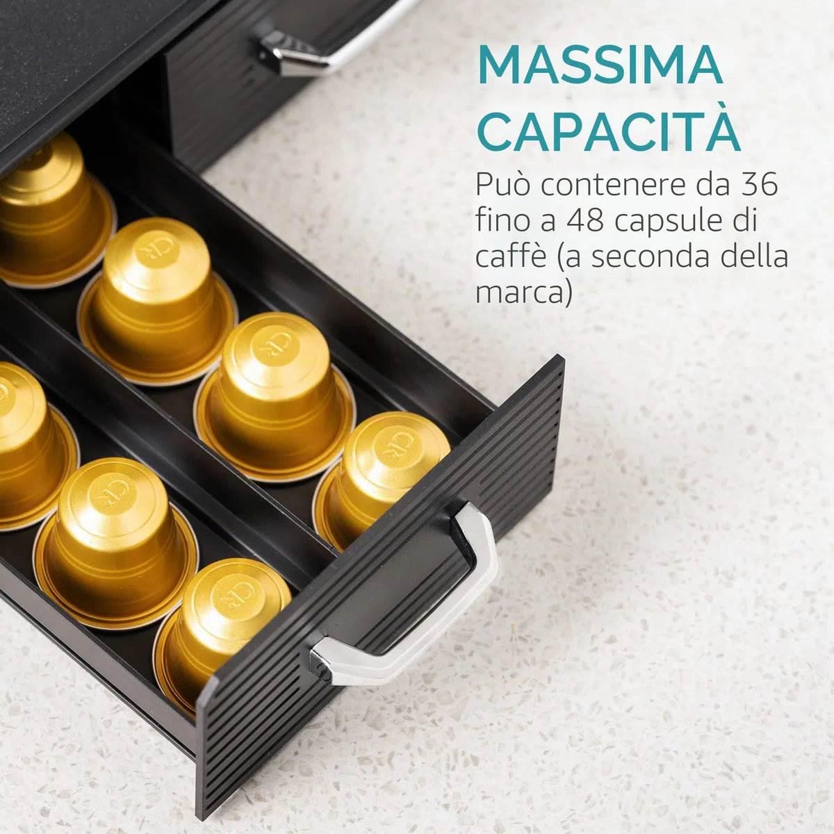 Navaris Porta Cialde - Contenitore Capsule - Cassetto sotto Macchina Caffe - Portacialde da caffè - Porta Bicchierini Zucchero e Palette - Organizer Angolo Caffe Cucina - Nero