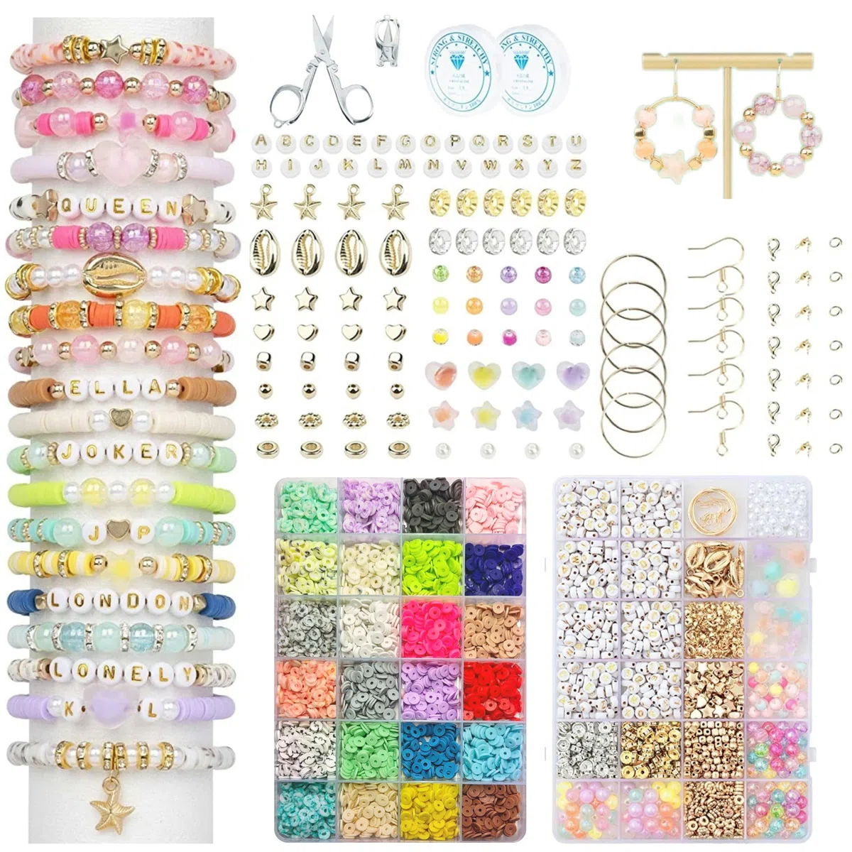 MARIMIYA Set 7200 Perline per Braccialetti Fai da Te, Kit 6mm Colorate con Lettere, Fili Elastici, Ganci e Forbici per Braccialetti, Collane, Orecchini, per Bambina e Adulti