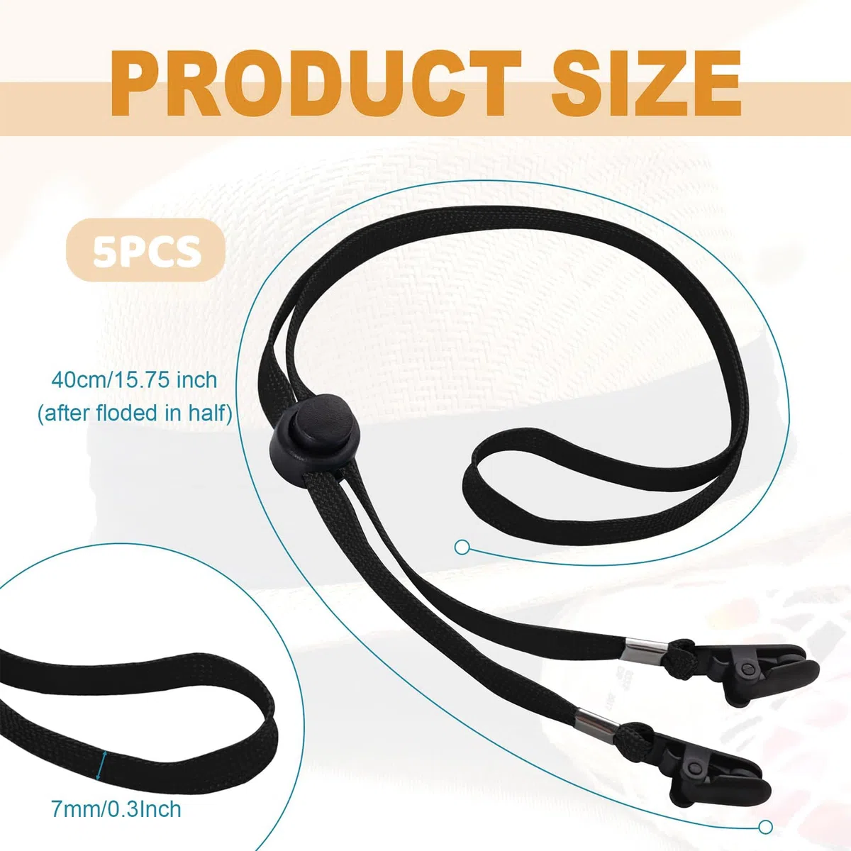 Calkrer 5 pezzi clip per cappelli regolabili, cappelli elastici con sottogola rimovibile; clip per cappelli per vento, corda per cappelli da corsa.