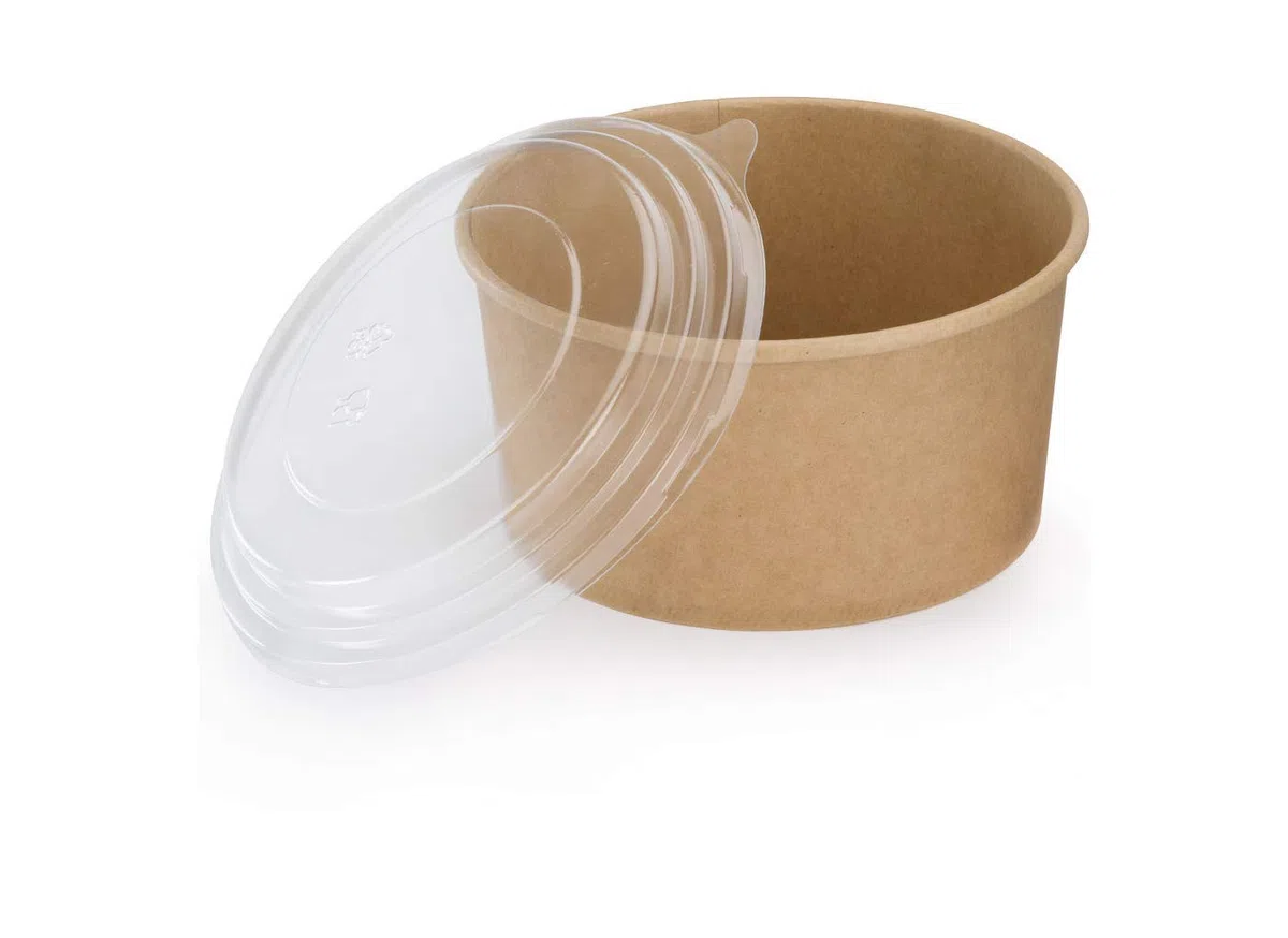 Ciotole per insalata e zuppa biodegradabili, da 500 ml, in cartone con rivestimento in PLA, 50 pezzi, marrone, stile eco-friendly